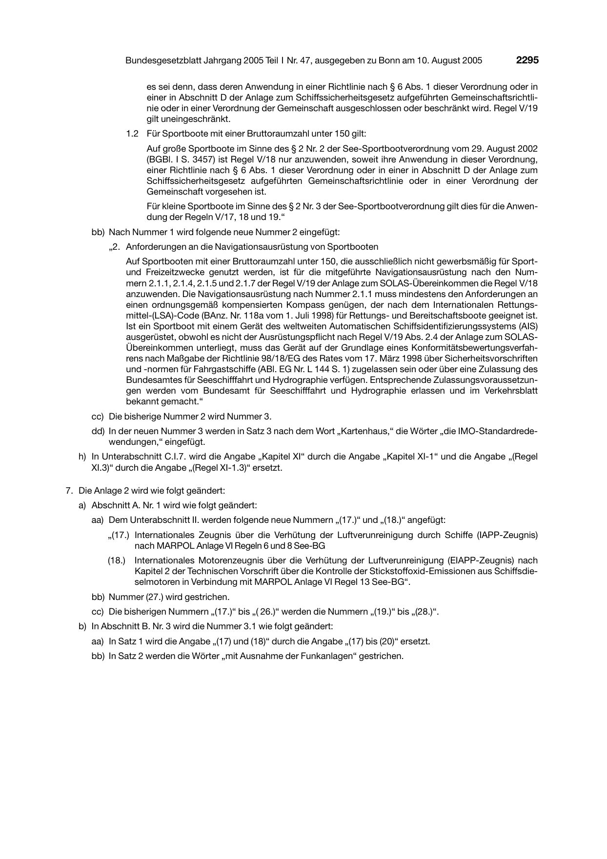 BGBl. 2005, Seite 2295 — Originalseite als Abbildung