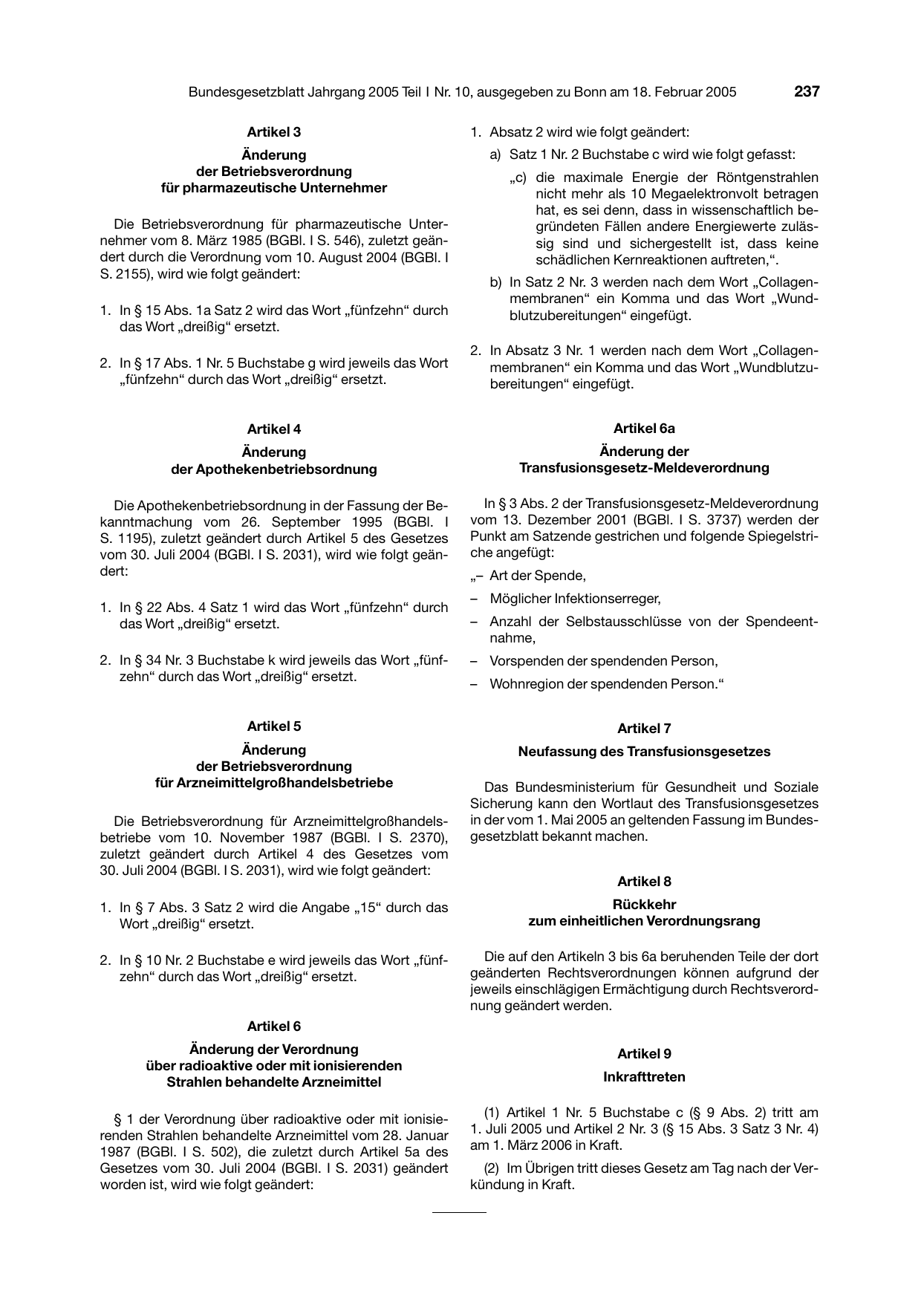 BGBl. 2005, Seite 237 — Originalseite als Abbildung