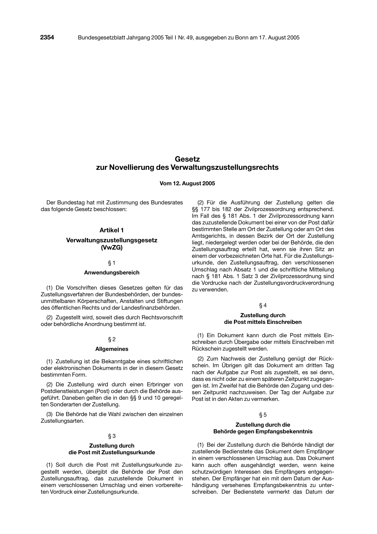 BGBl. 2005, Seite 2354 — Originalseite als Abbildung