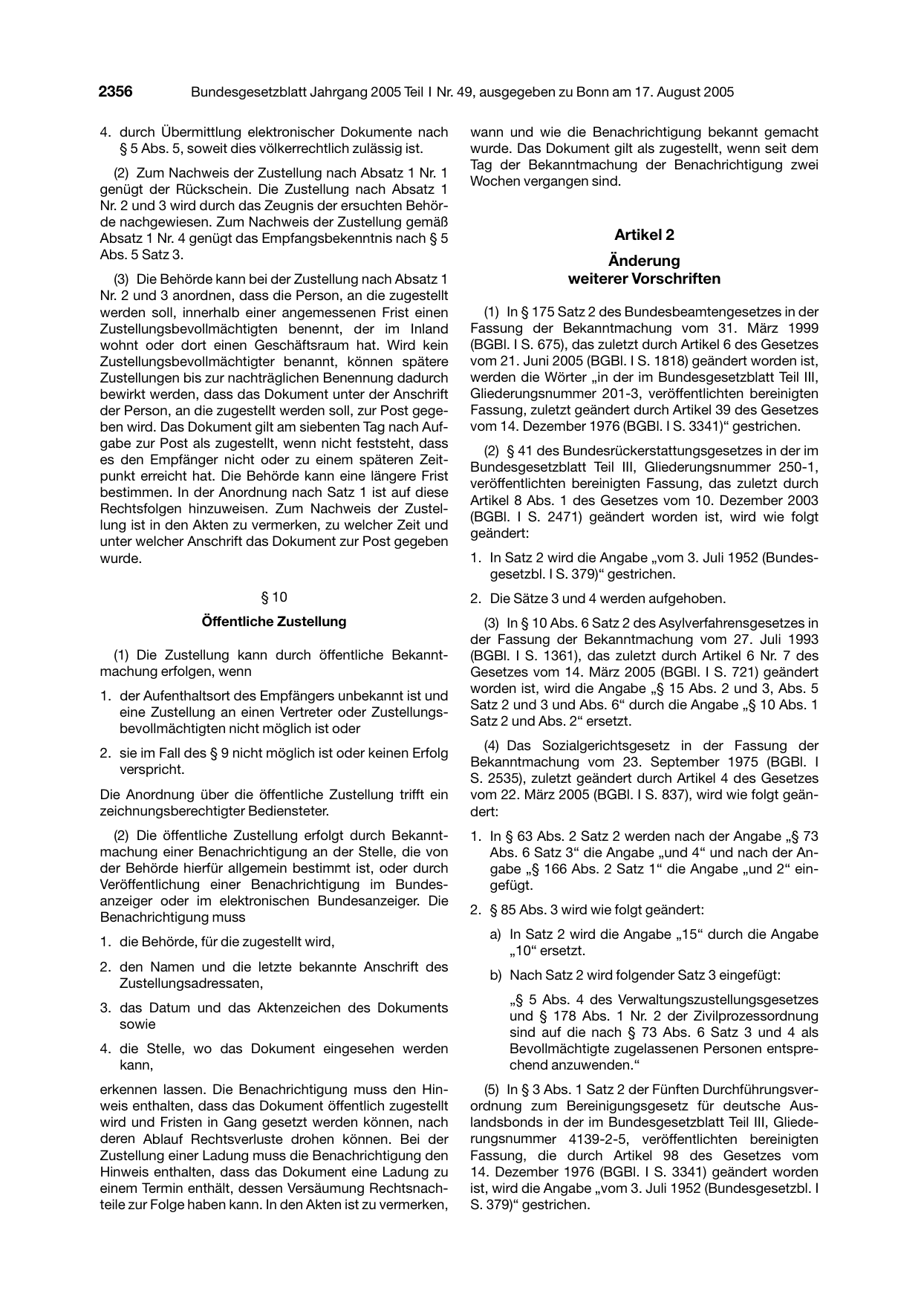 BGBl. 2005, Seite 2356 — Originalseite als Abbildung