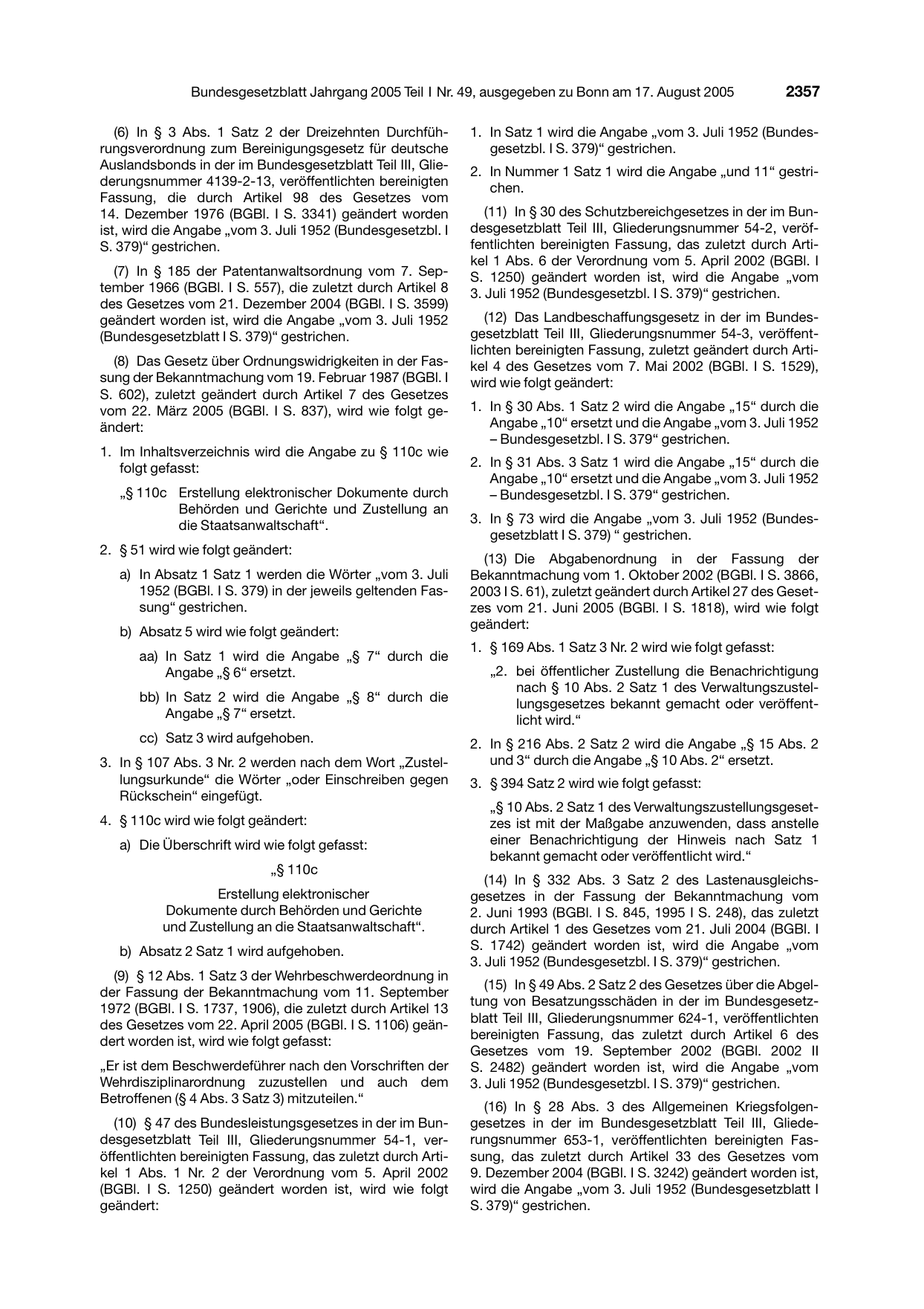 BGBl. 2005, Seite 2357 — Originalseite als Abbildung