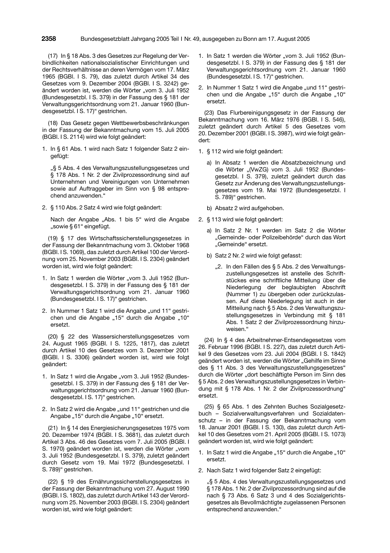 BGBl. 2005, Seite 2358 — Originalseite als Abbildung