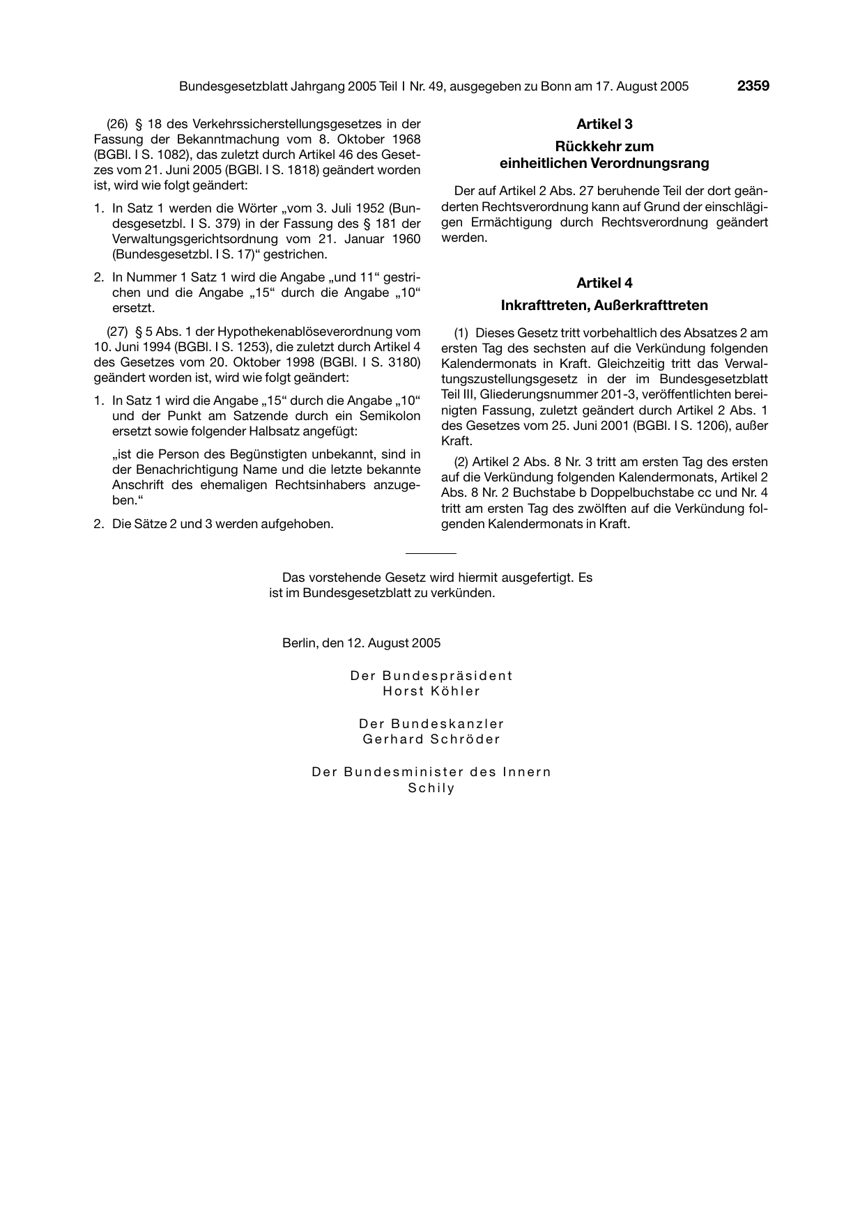 BGBl. 2005, Seite 2359 — Originalseite als Abbildung