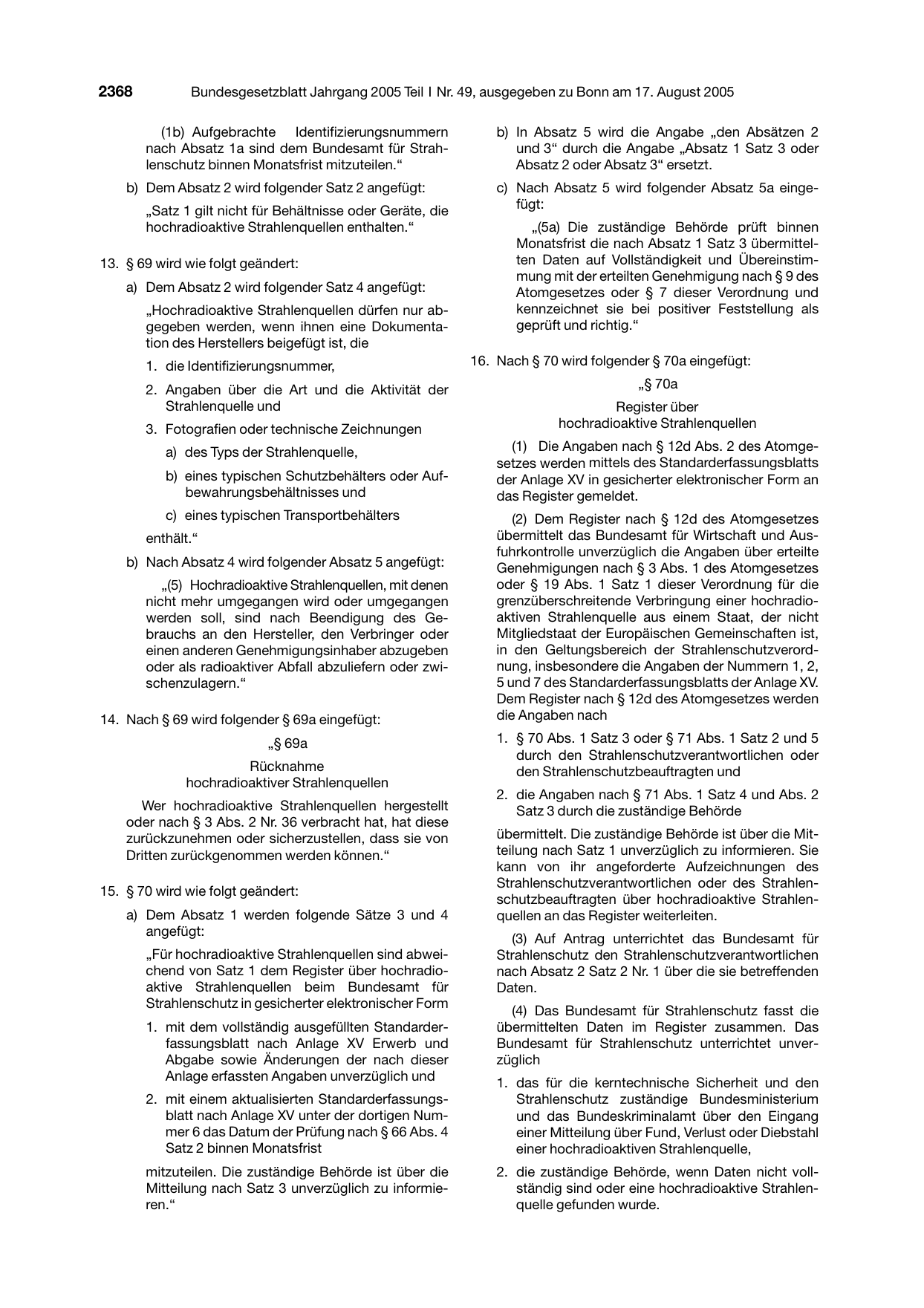 BGBl. 2005, Seite 2368 — Originalseite als Abbildung
