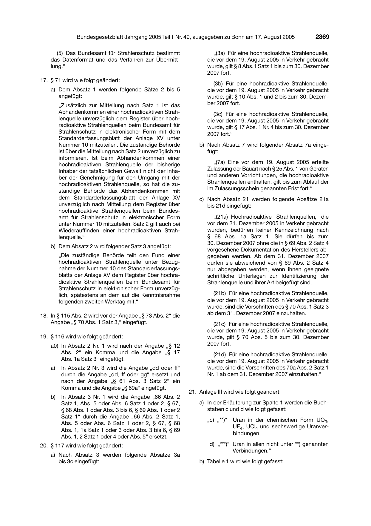BGBl. 2005, Seite 2369 — Originalseite als Abbildung