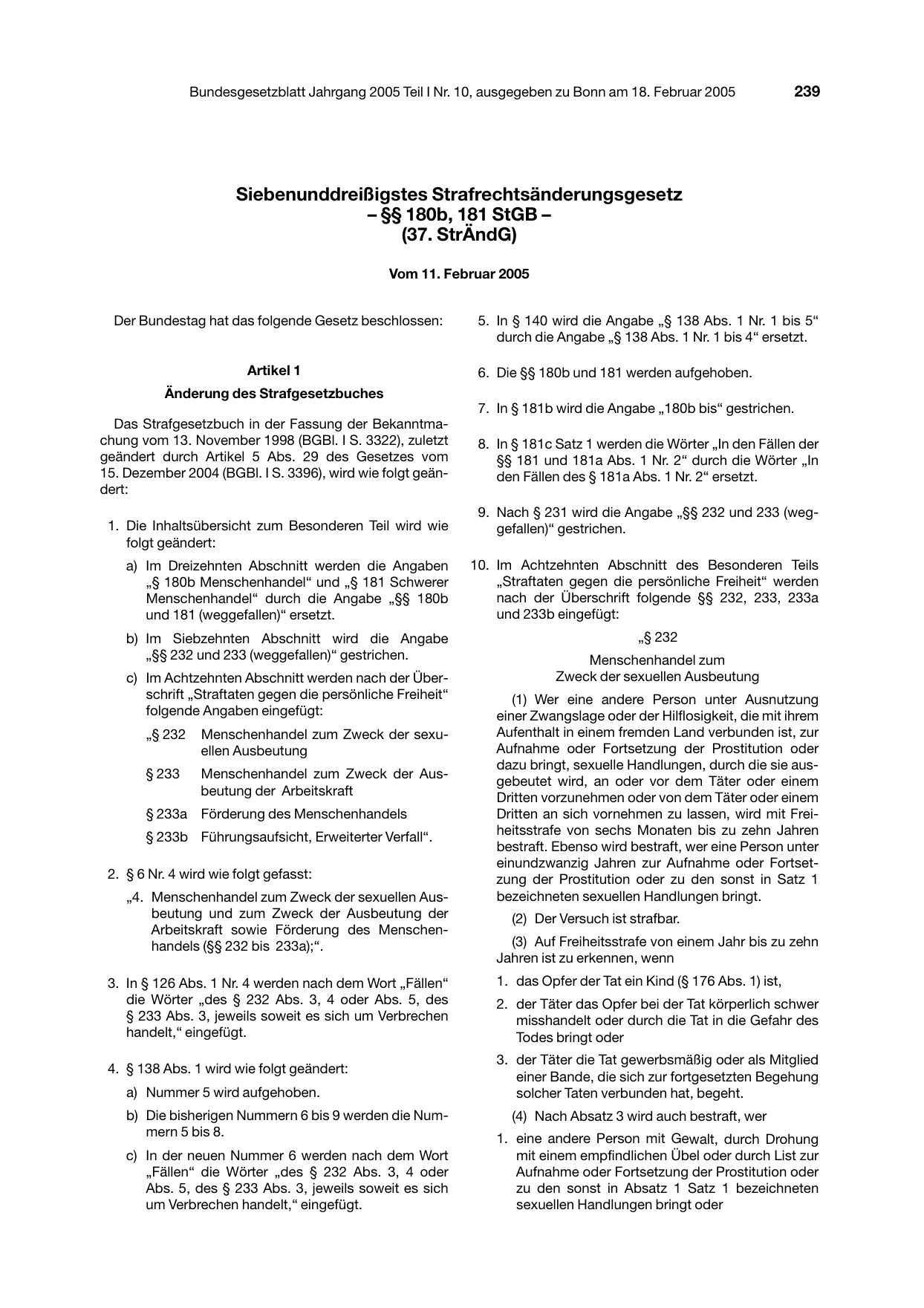 BGBl. 2005, Seite 239 — Originalseite als Abbildung