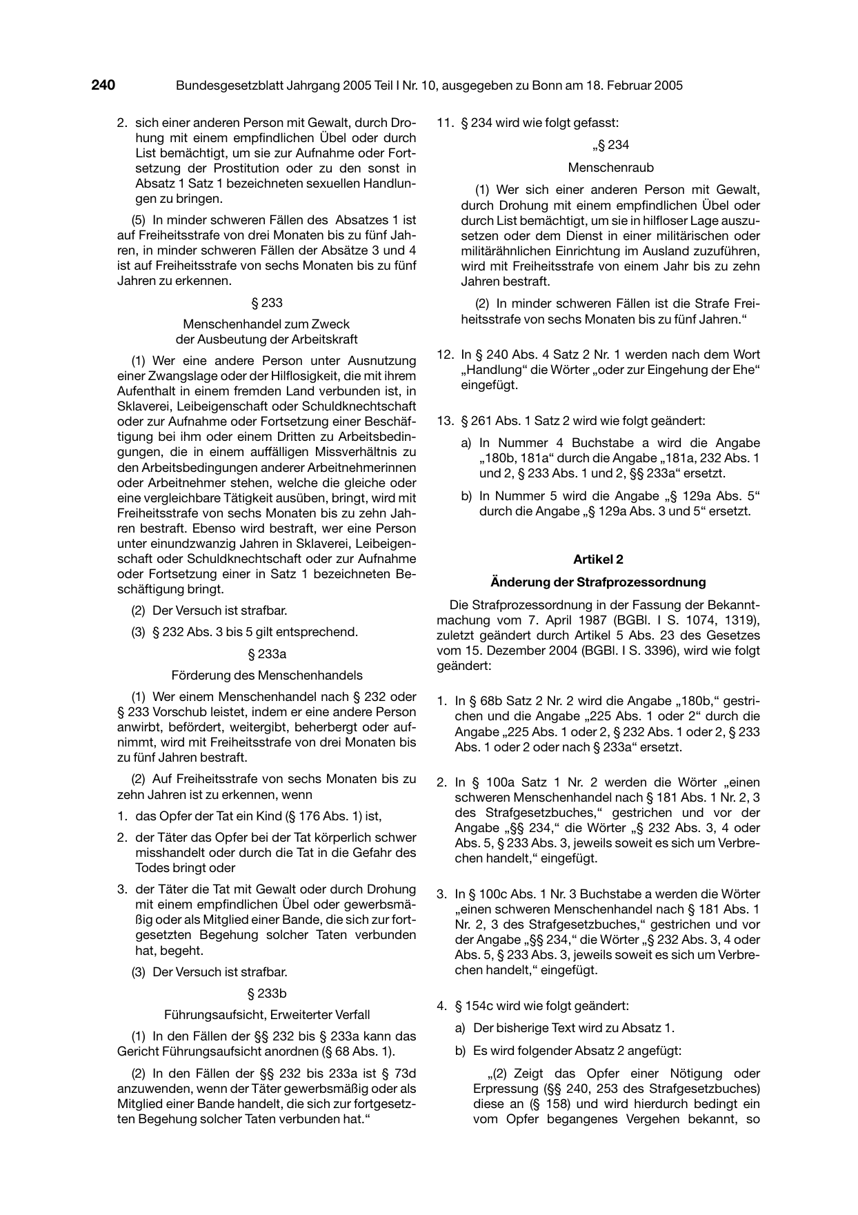 BGBl. 2005, Seite 240 — Originalseite als Abbildung