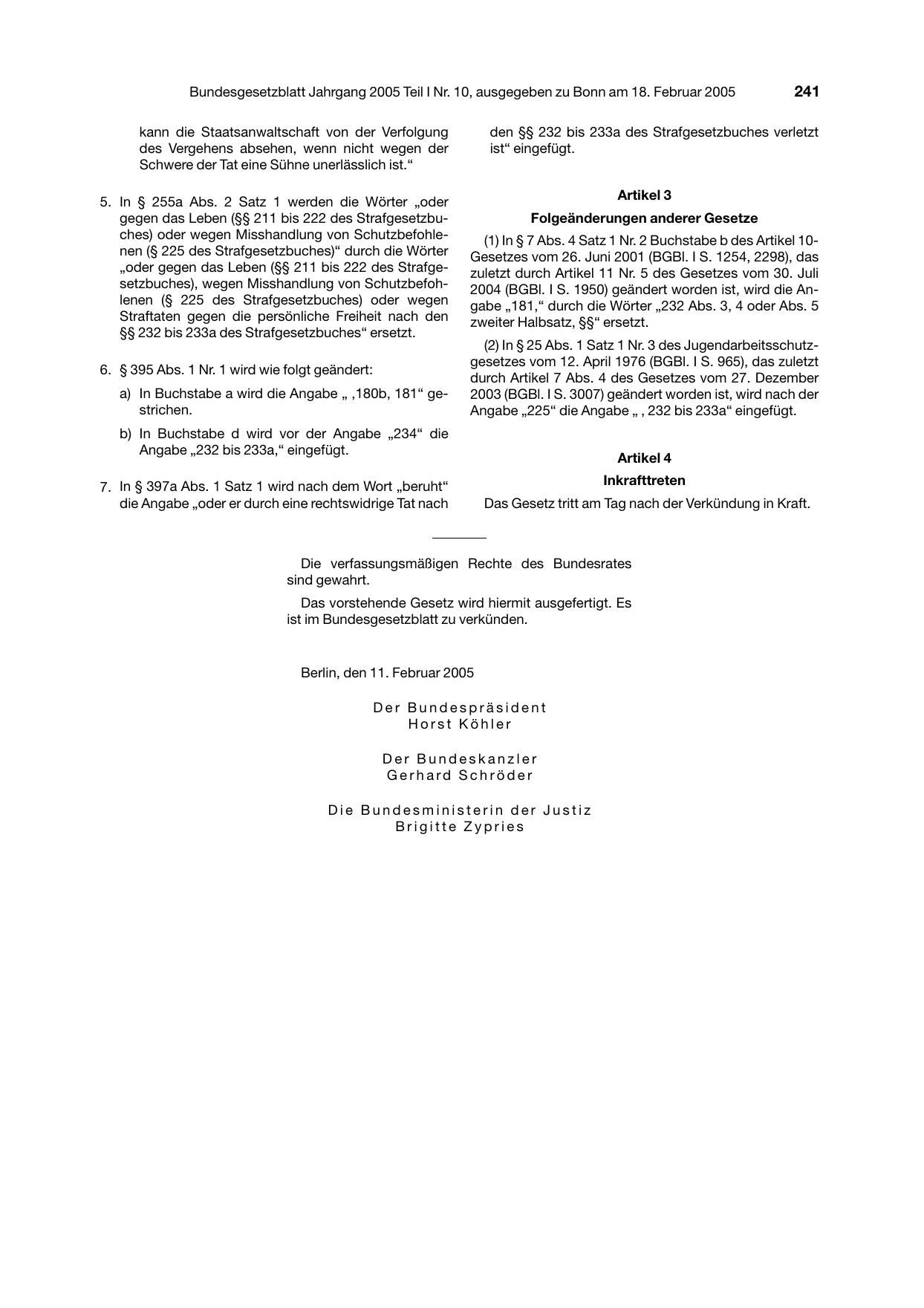 BGBl. 2005, Seite 241 — Originalseite als Abbildung