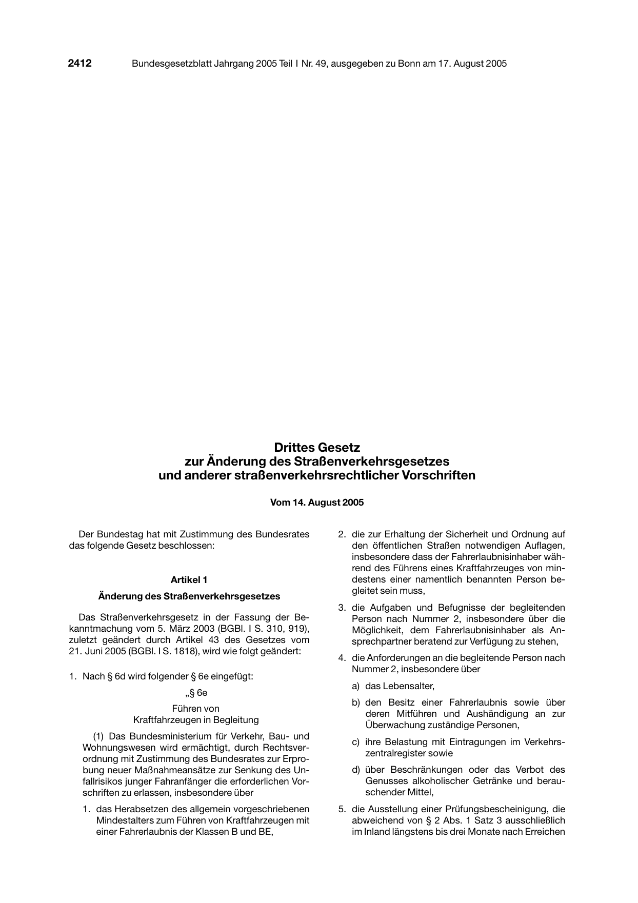 BGBl. 2005, Seite 2412 — Originalseite als Abbildung