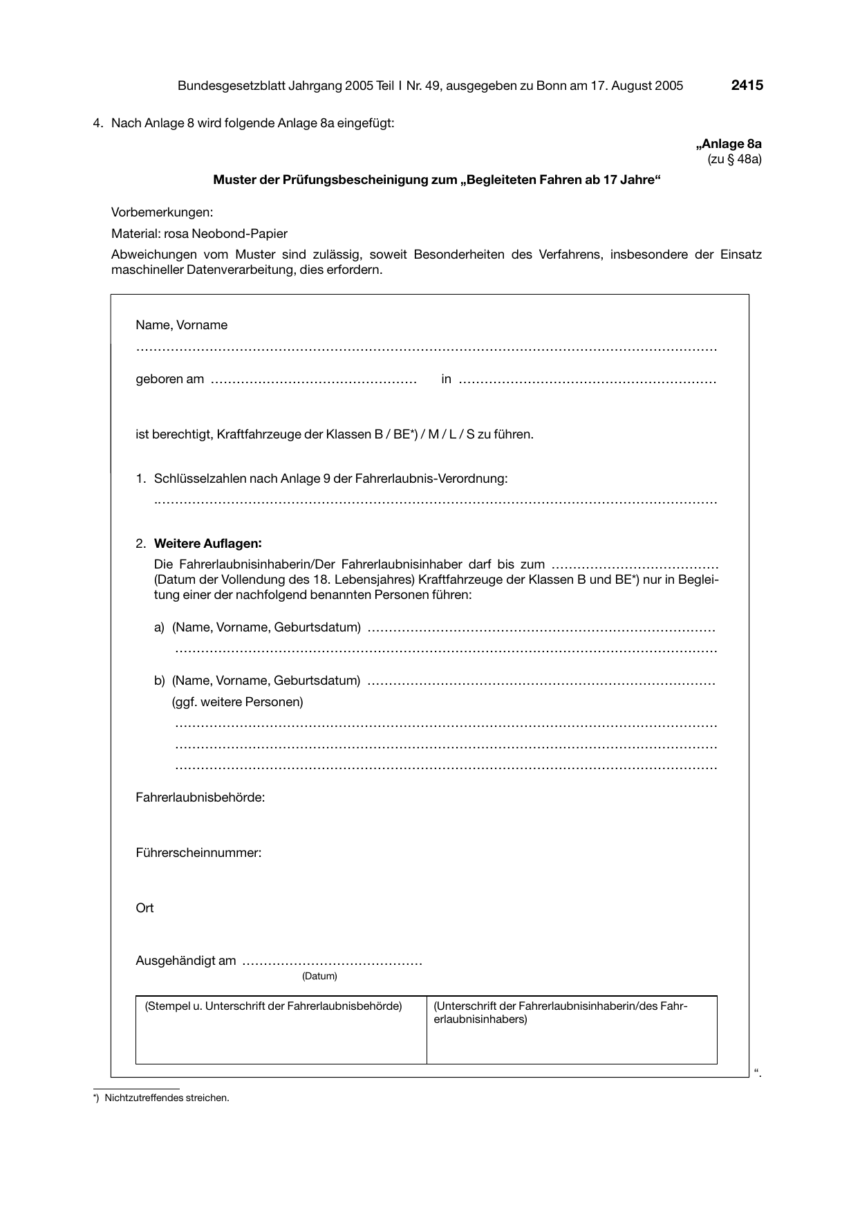 BGBl. 2005, Seite 2415 — Originalseite als Abbildung