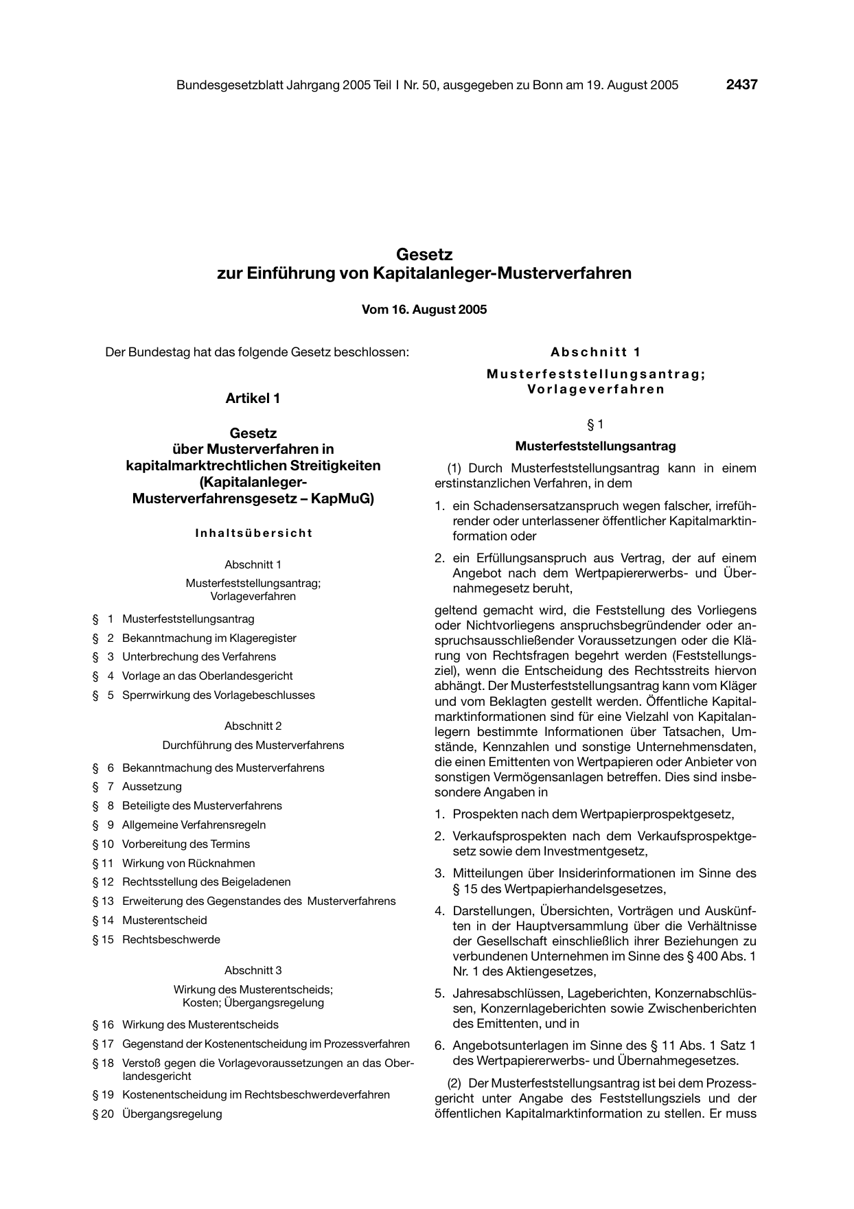 BGBl. 2005, Seite 2437 — Originalseite als Abbildung