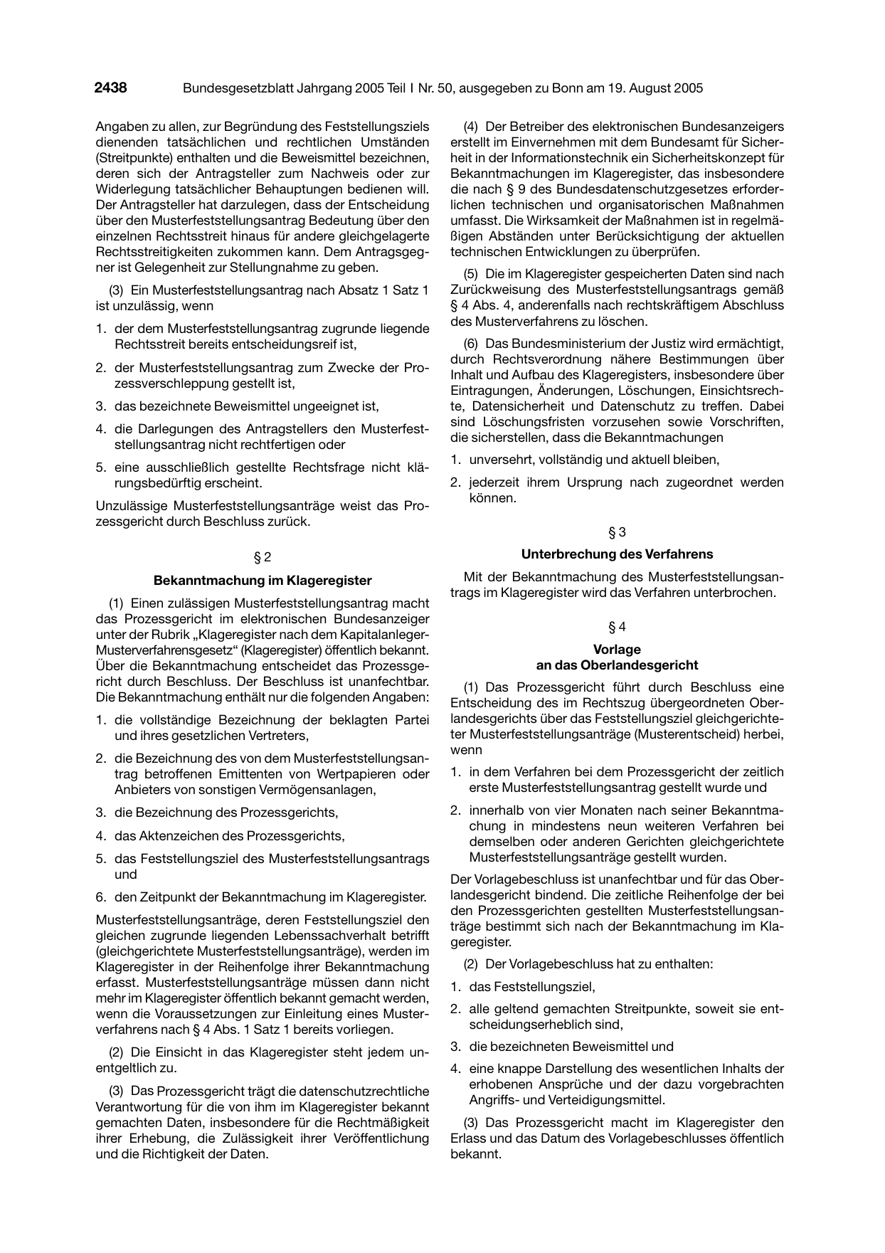 BGBl. 2005, Seite 2438 — Originalseite als Abbildung