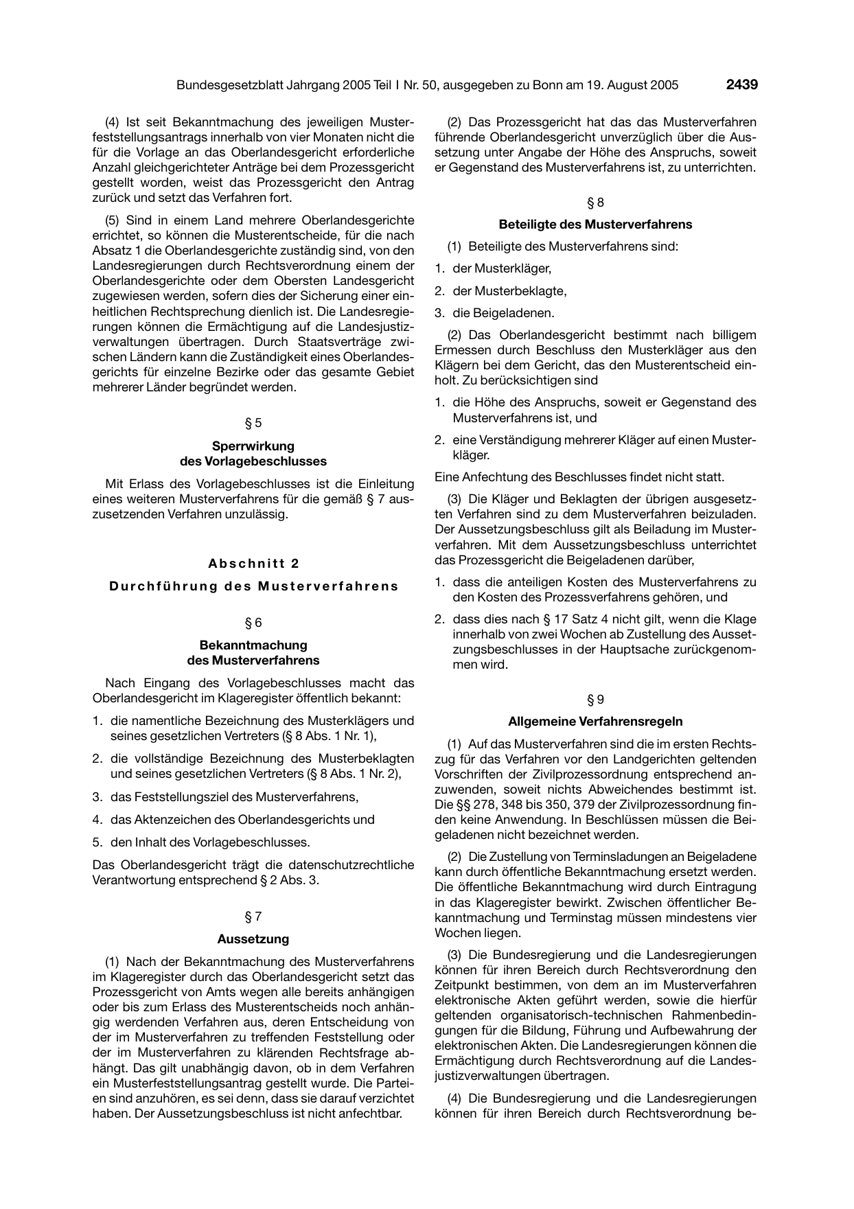 BGBl. 2005, Seite 2439 — Originalseite als Abbildung