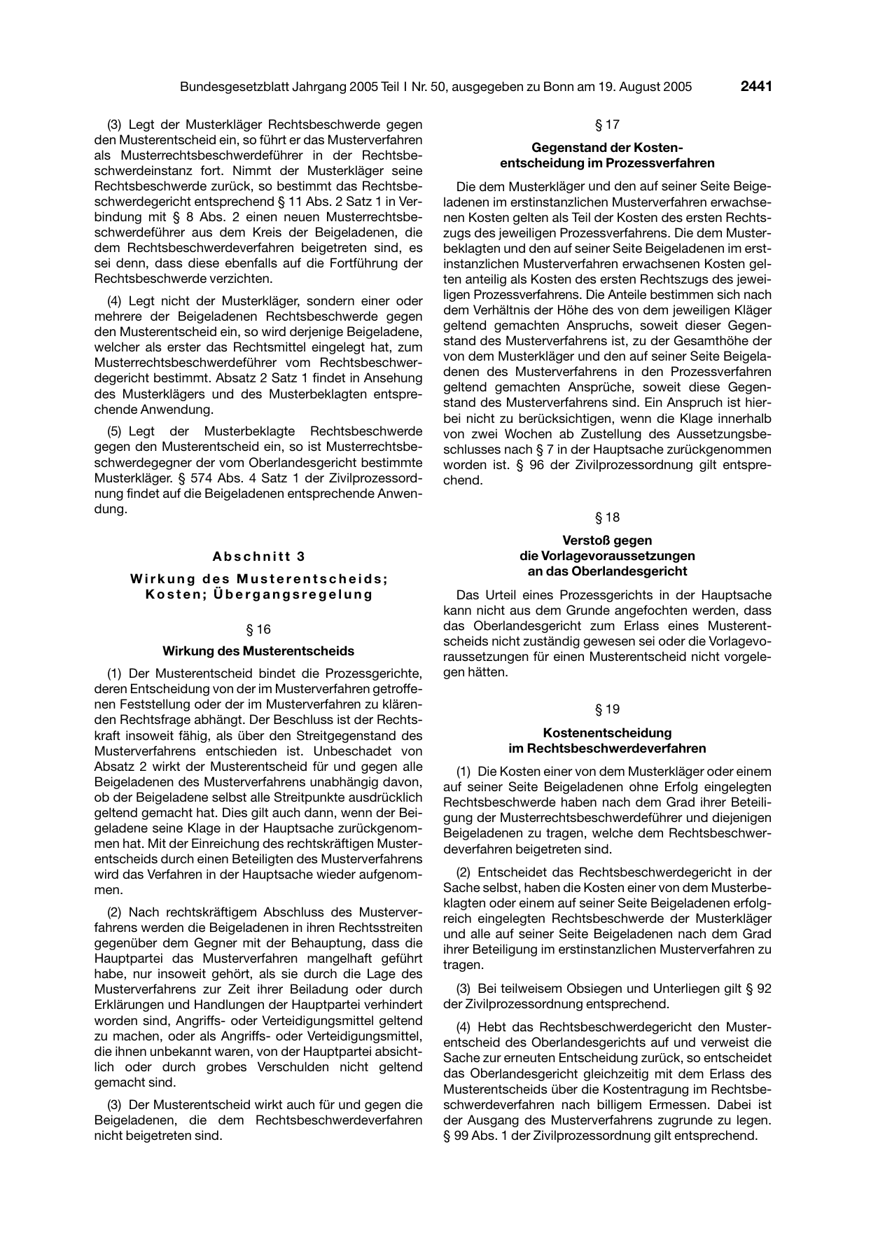 BGBl. 2005, Seite 2441 — Originalseite als Abbildung