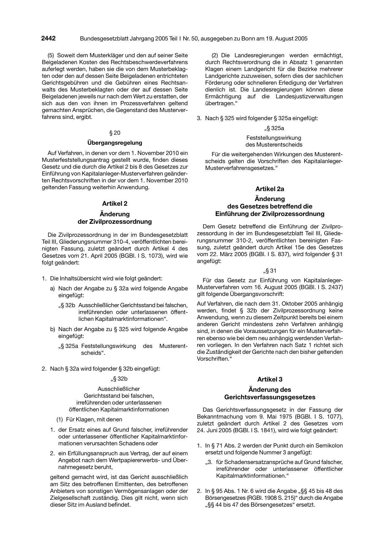 BGBl. 2005, Seite 2442 — Originalseite als Abbildung