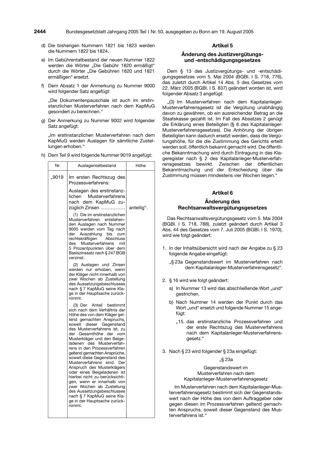 BGBl. 2005, Seite 2444 — Originalseite als Abbildung