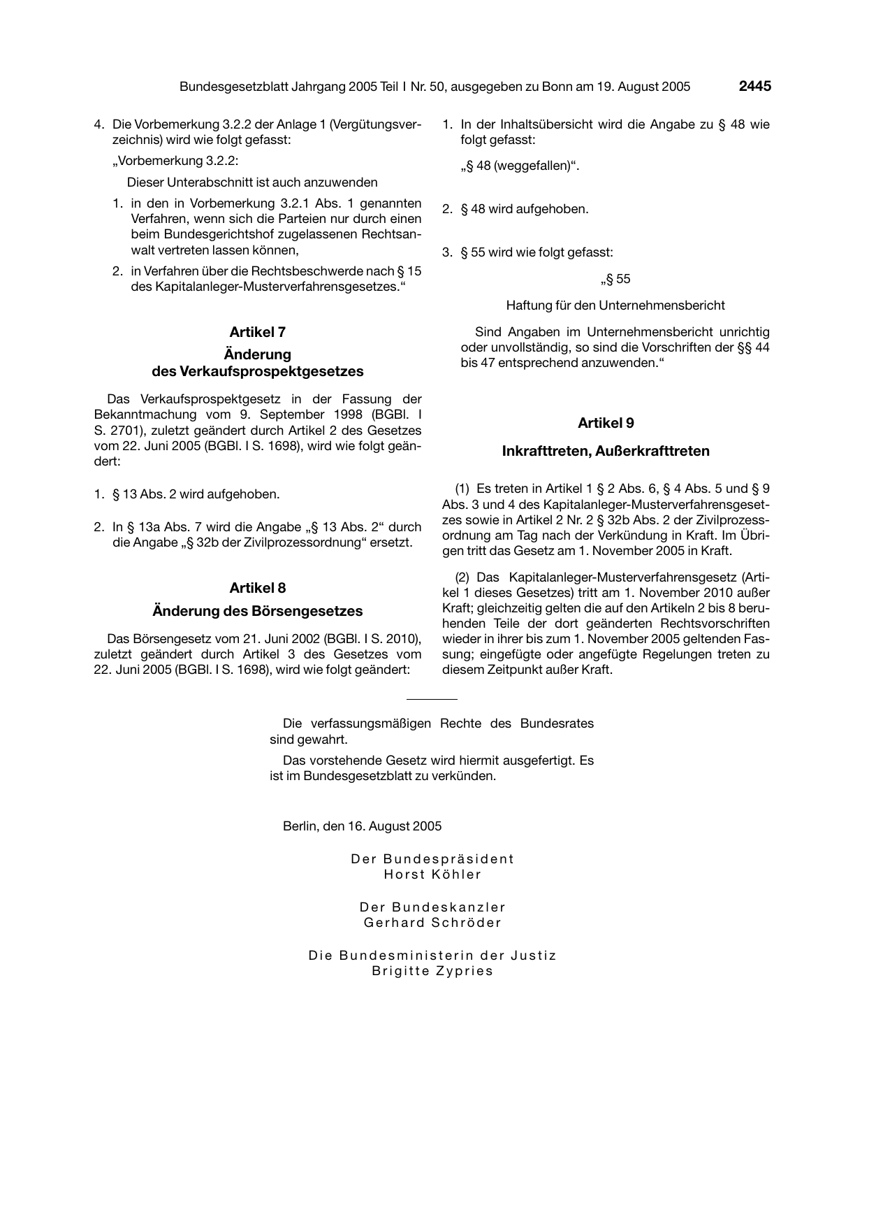 BGBl. 2005, Seite 2445 — Originalseite als Abbildung