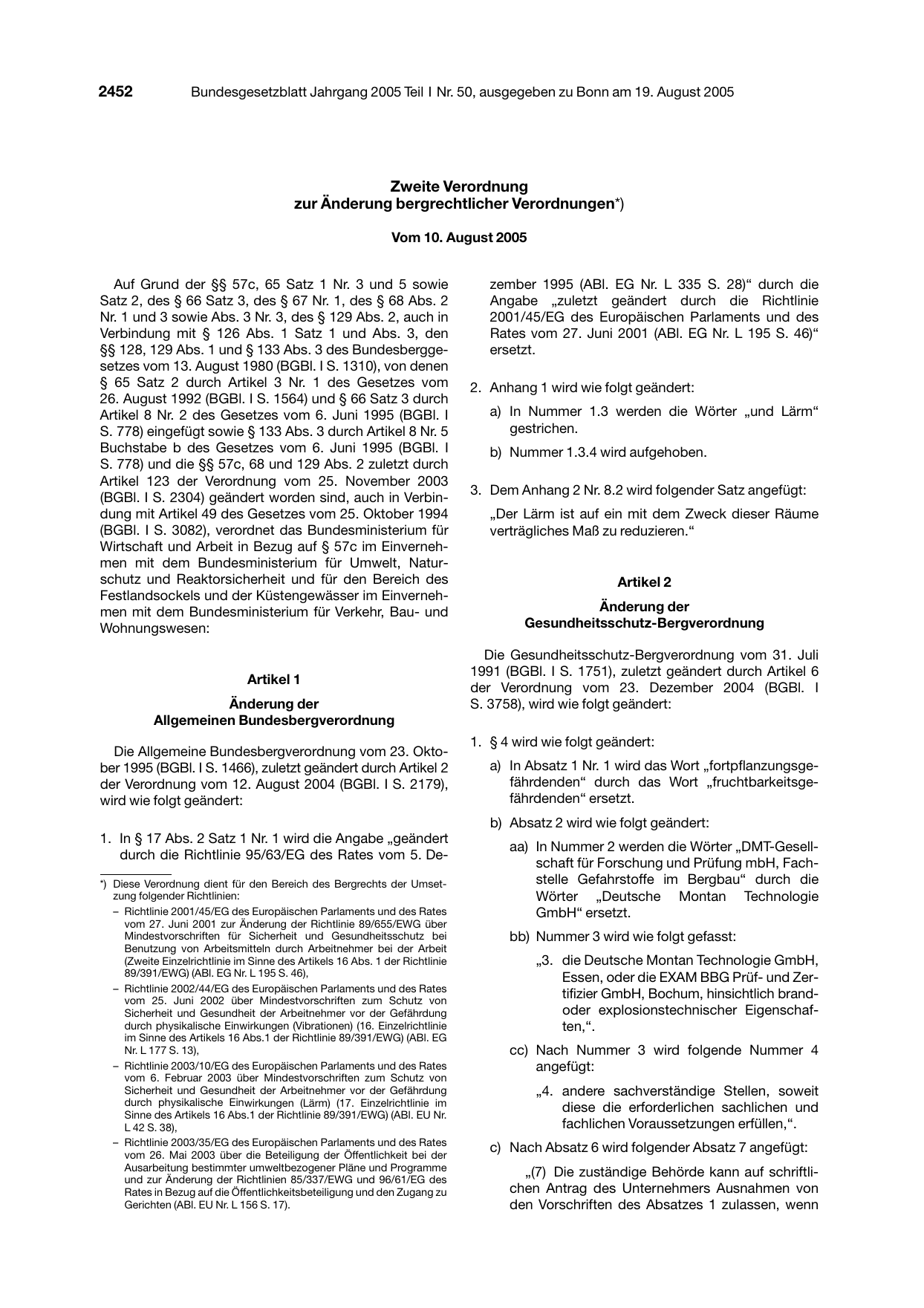 BGBl. 2005, Seite 2452 — Originalseite als Abbildung