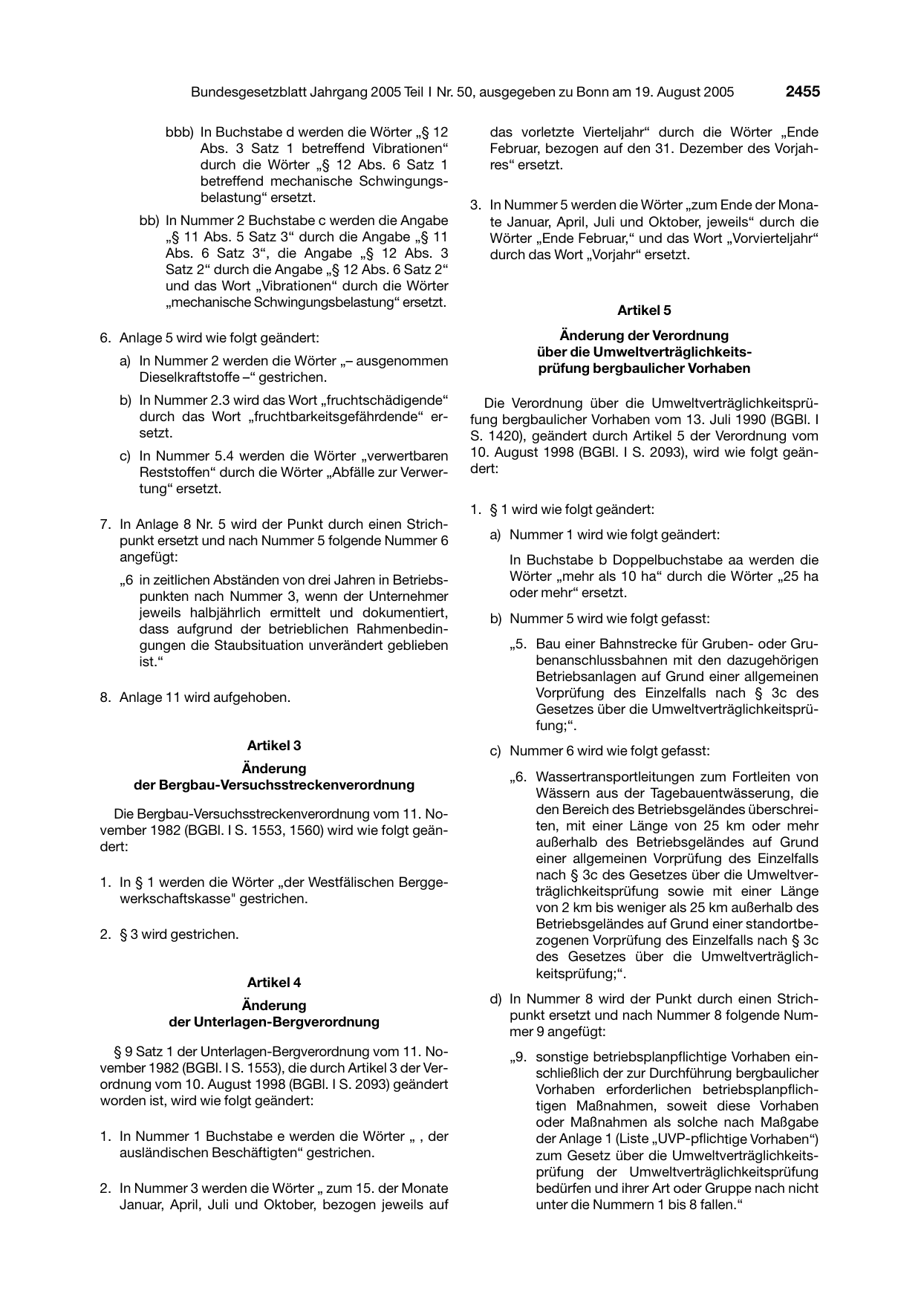 BGBl. 2005, Seite 2455 — Originalseite als Abbildung