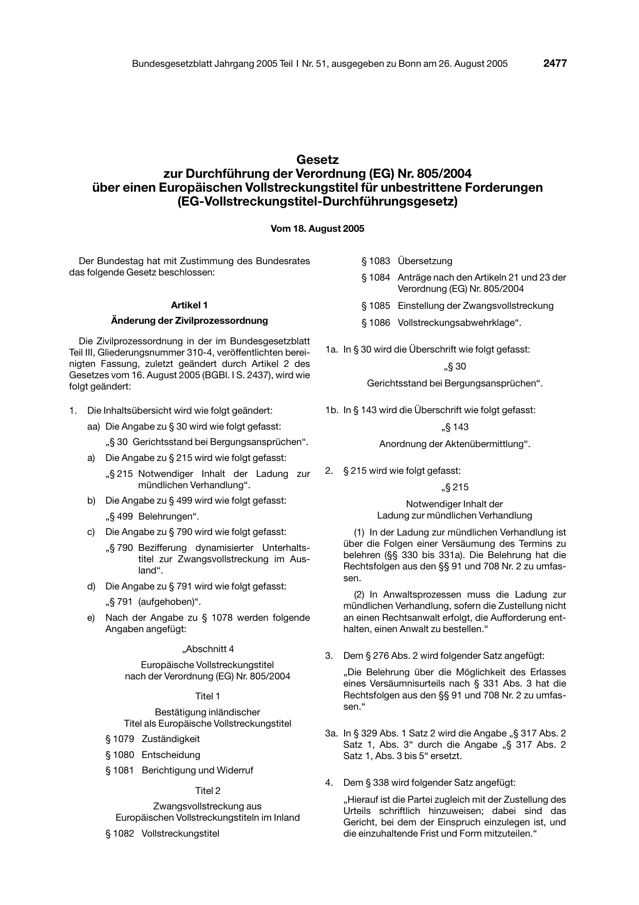 BGBl. 2005, Seite 2477 — Originalseite als Abbildung