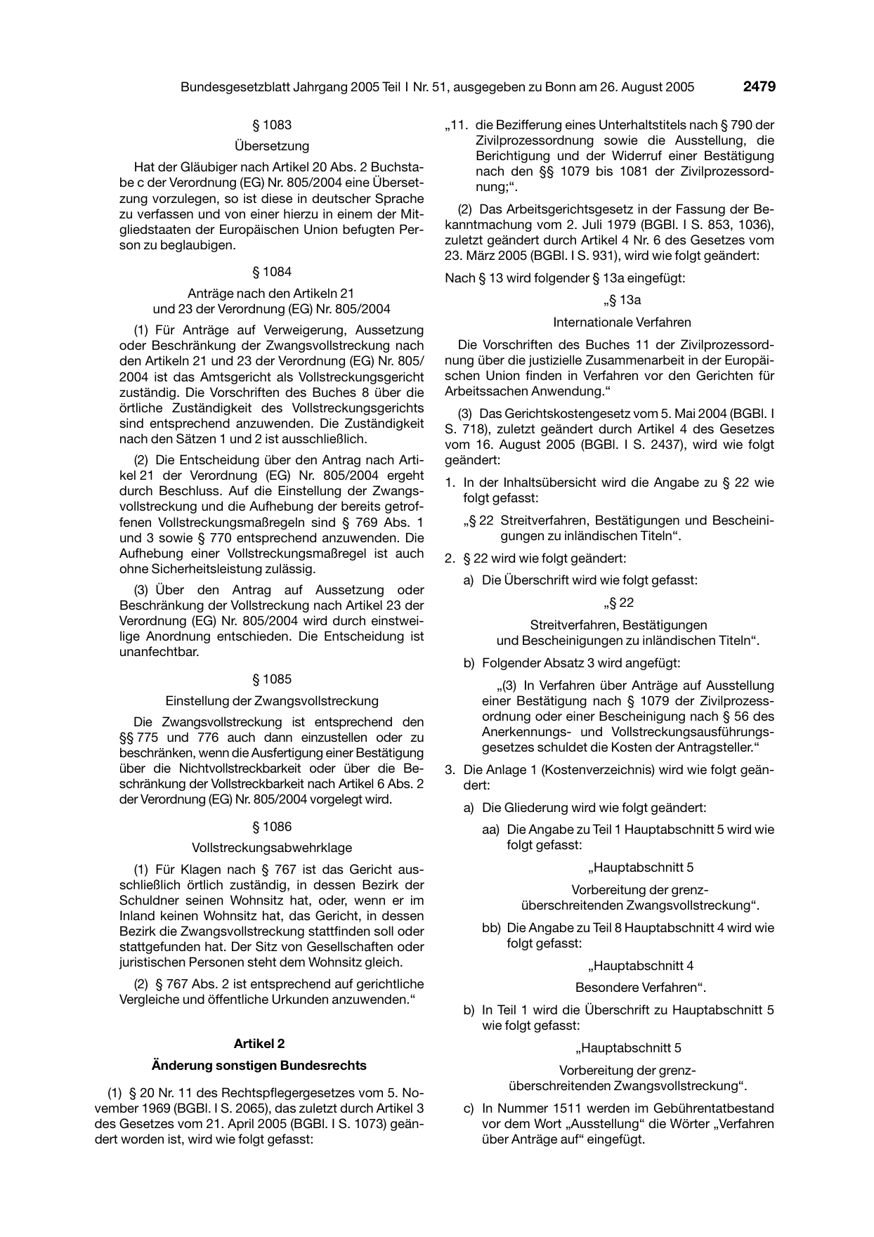 BGBl. 2005, Seite 2479 — Originalseite als Abbildung