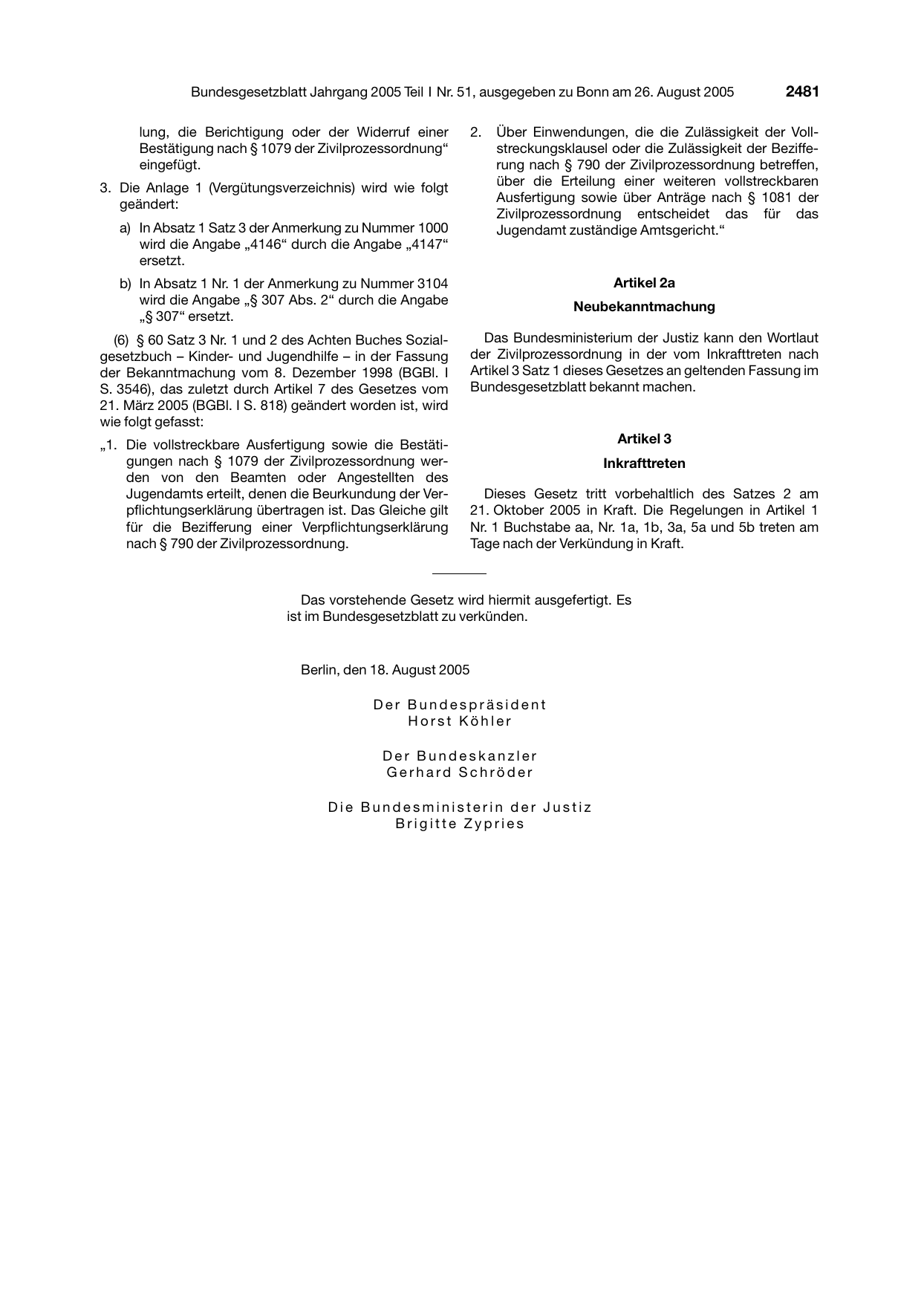 BGBl. 2005, Seite 2481 — Originalseite als Abbildung