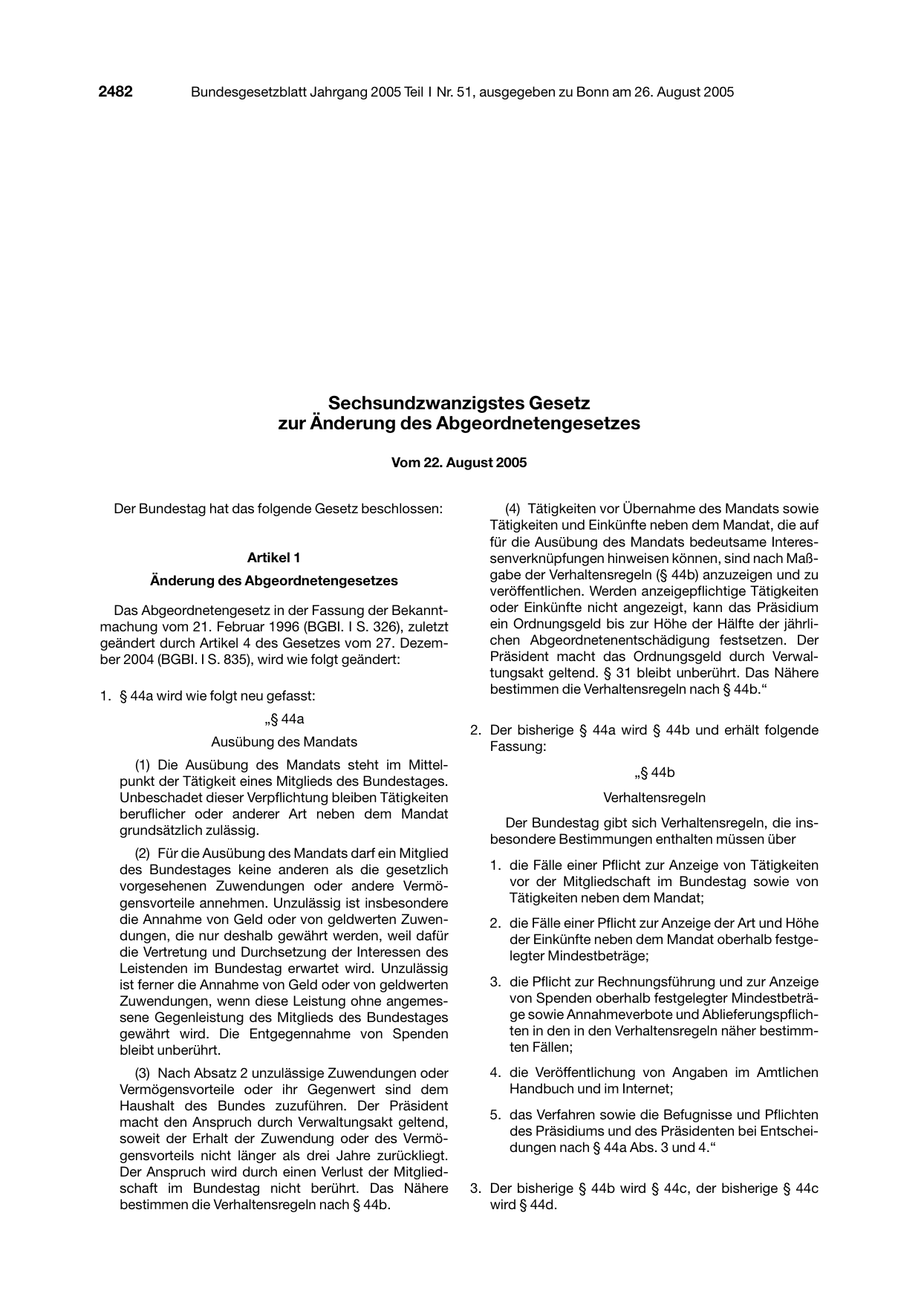 BGBl. 2005, Seite 2482 — Originalseite als Abbildung