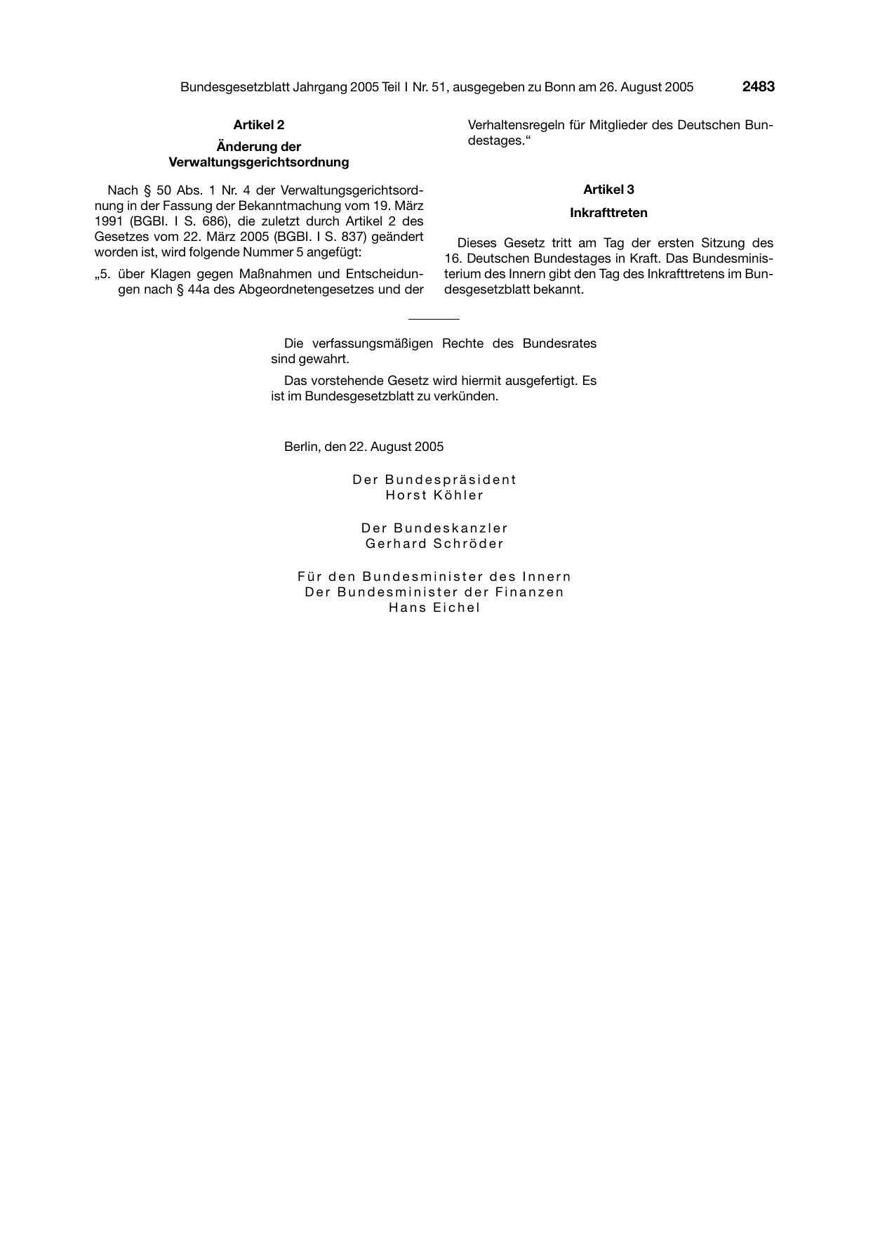 BGBl. 2005, Seite 2483 — Originalseite als Abbildung