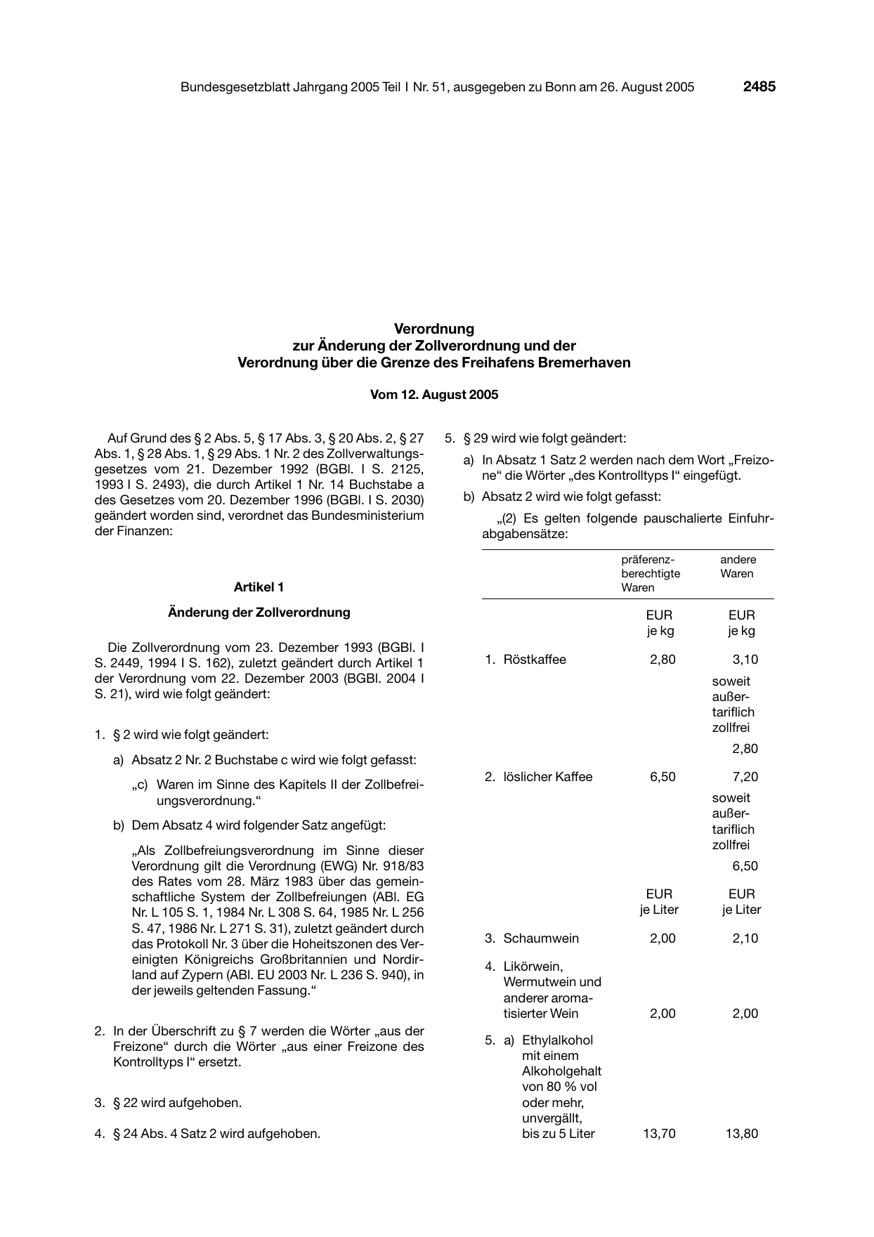 BGBl. 2005, Seite 2485 — Originalseite als Abbildung