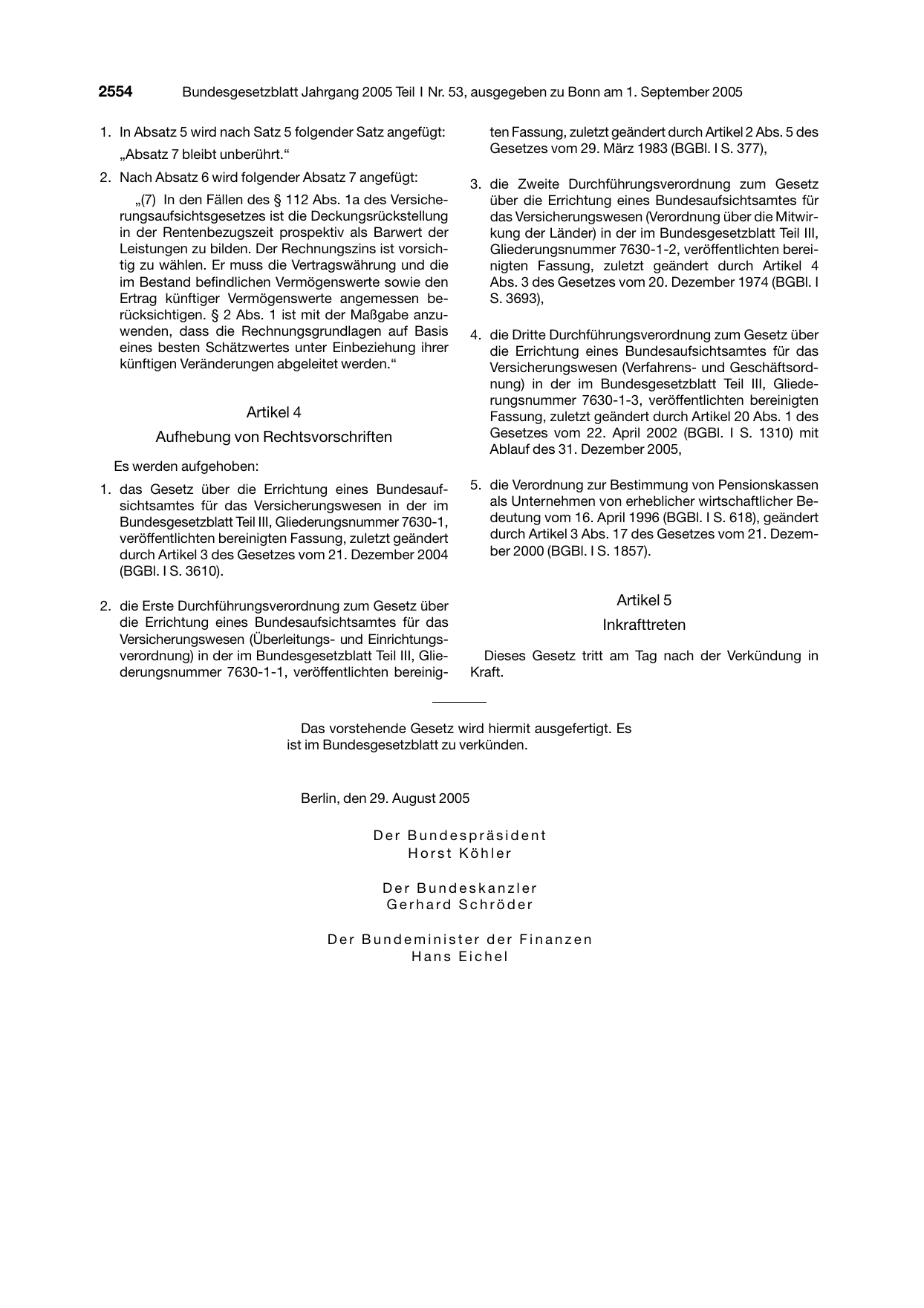 BGBl. 2005, Seite 2554 — Originalseite als Abbildung