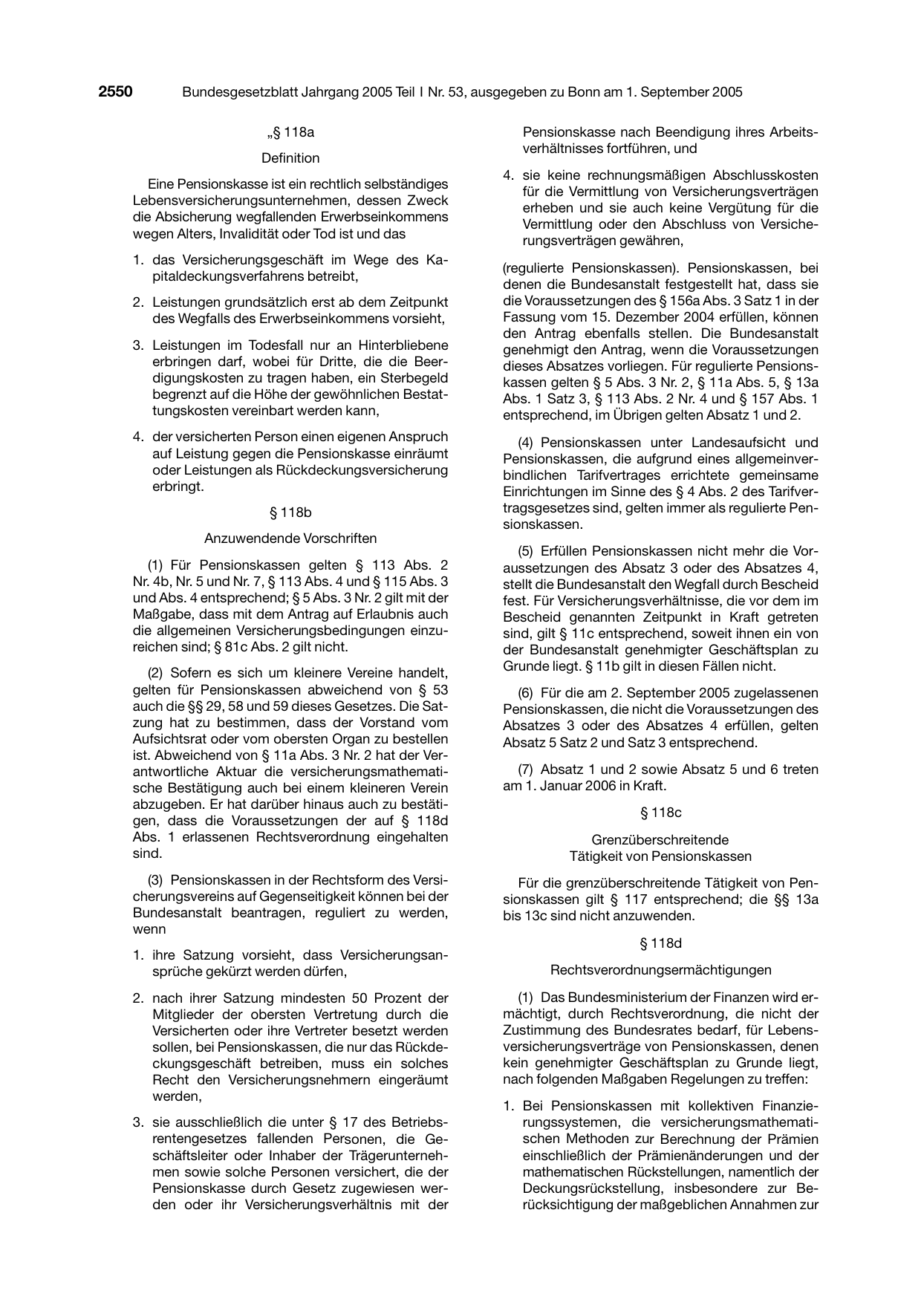 BGBl. 2005, Seite 2550 — Originalseite als Abbildung