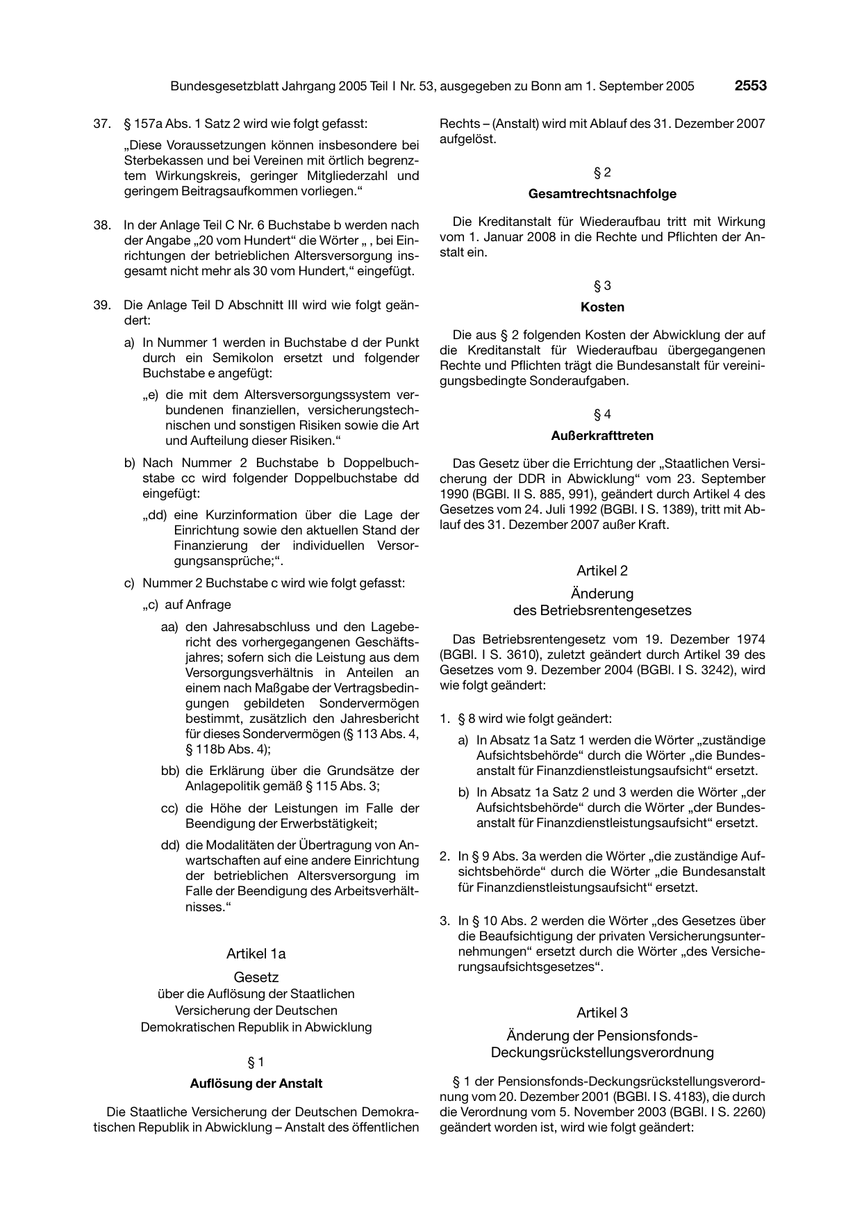 BGBl. 2005, Seite 2553 — Originalseite als Abbildung