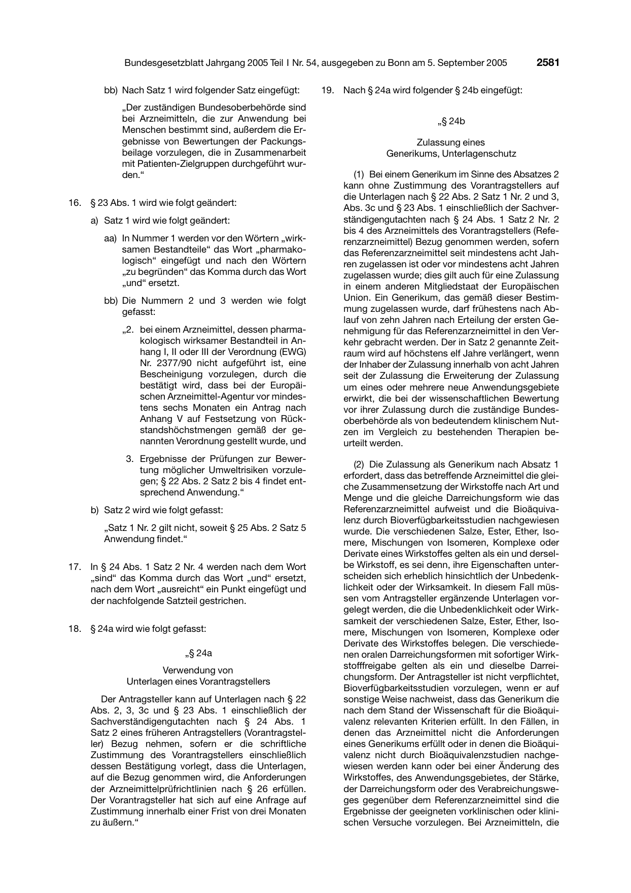 BGBl. 2005, Seite 2581 — Originalseite als Abbildung