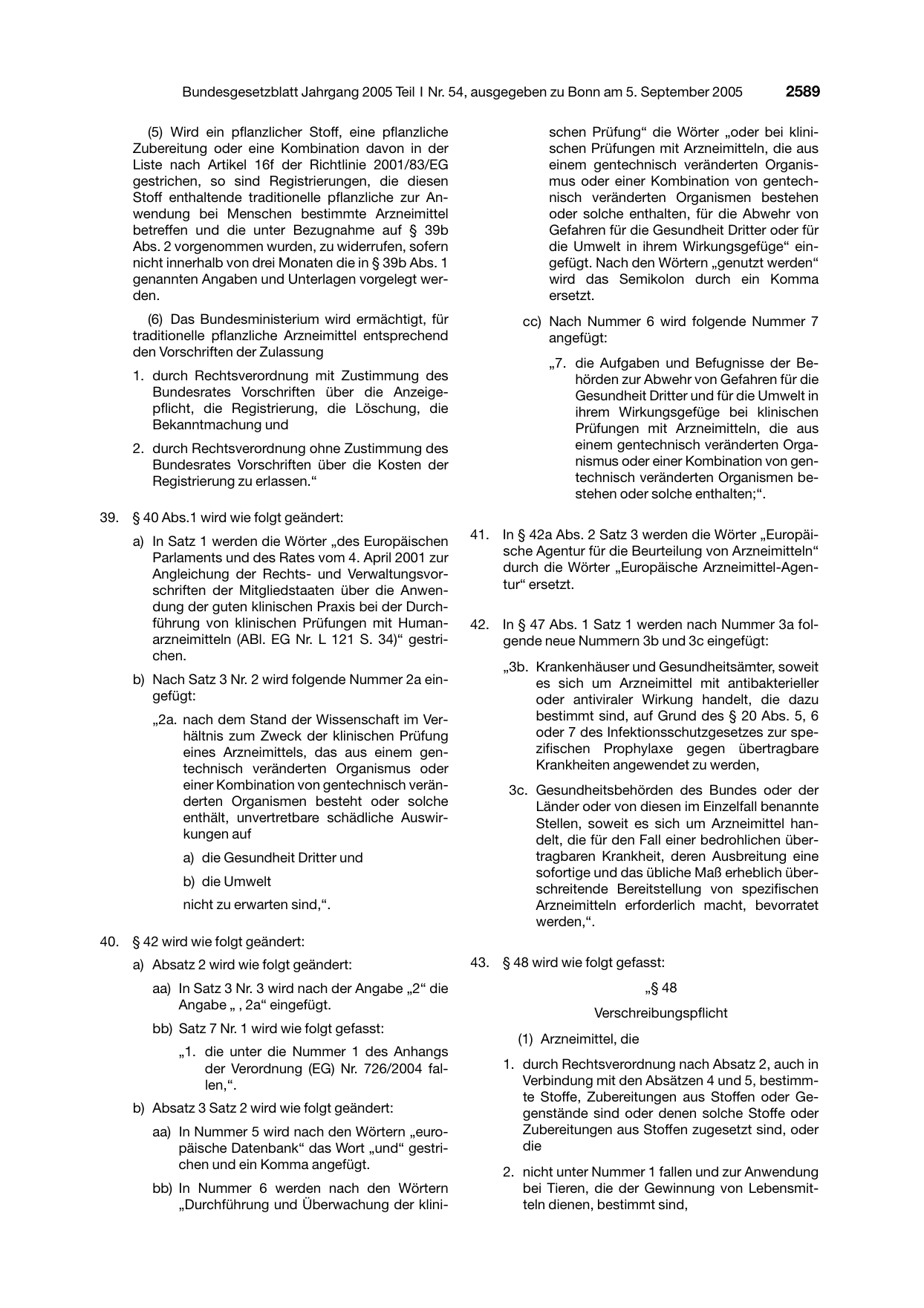 BGBl. 2005, Seite 2589 — Originalseite als Abbildung