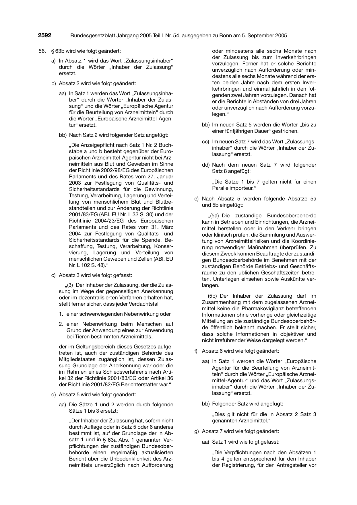 BGBl. 2005, Seite 2592 — Originalseite als Abbildung