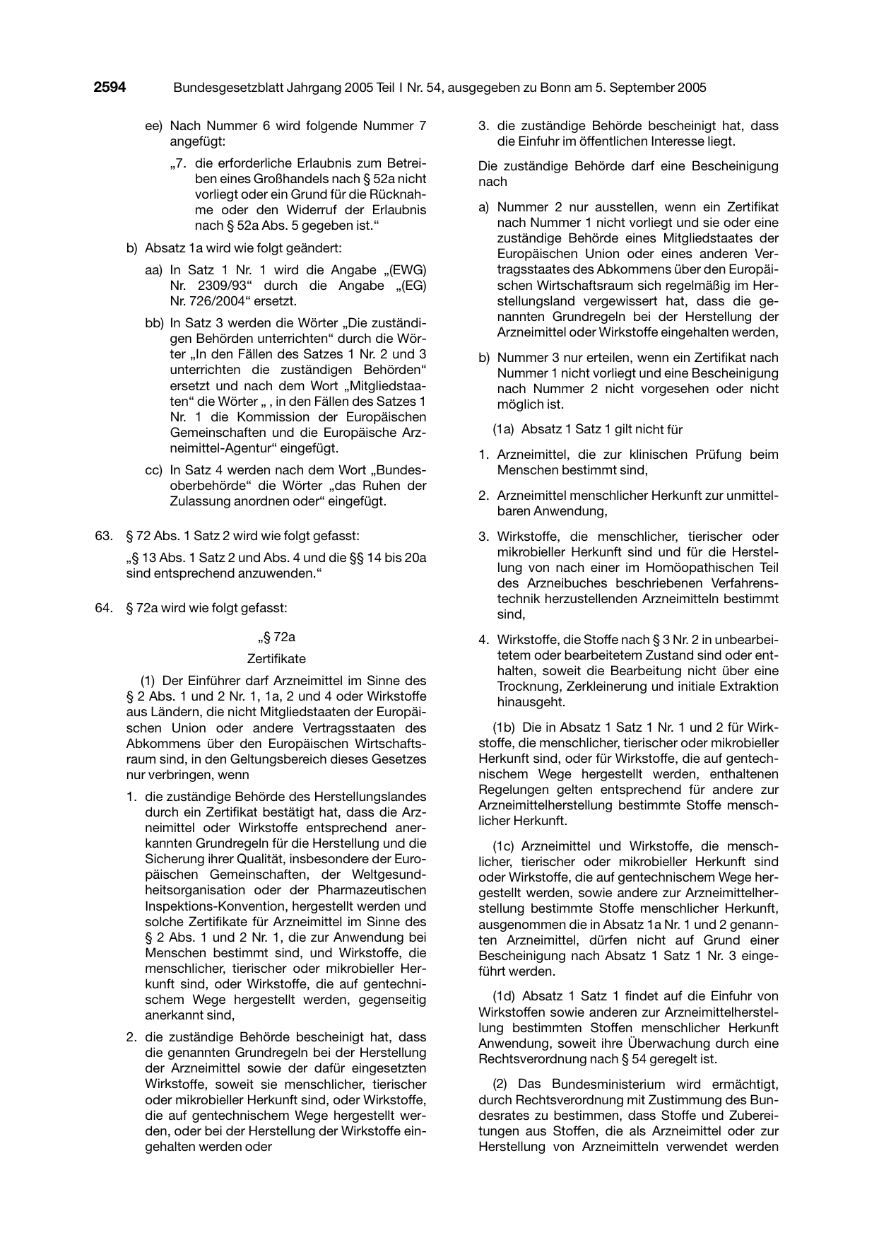 BGBl. 2005, Seite 2594 — Originalseite als Abbildung