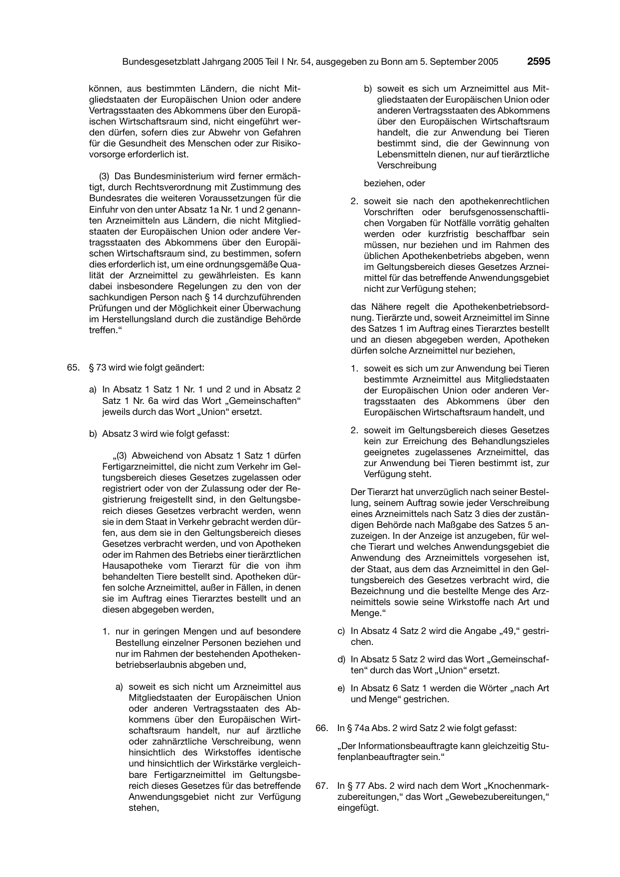 BGBl. 2005, Seite 2595 — Originalseite als Abbildung