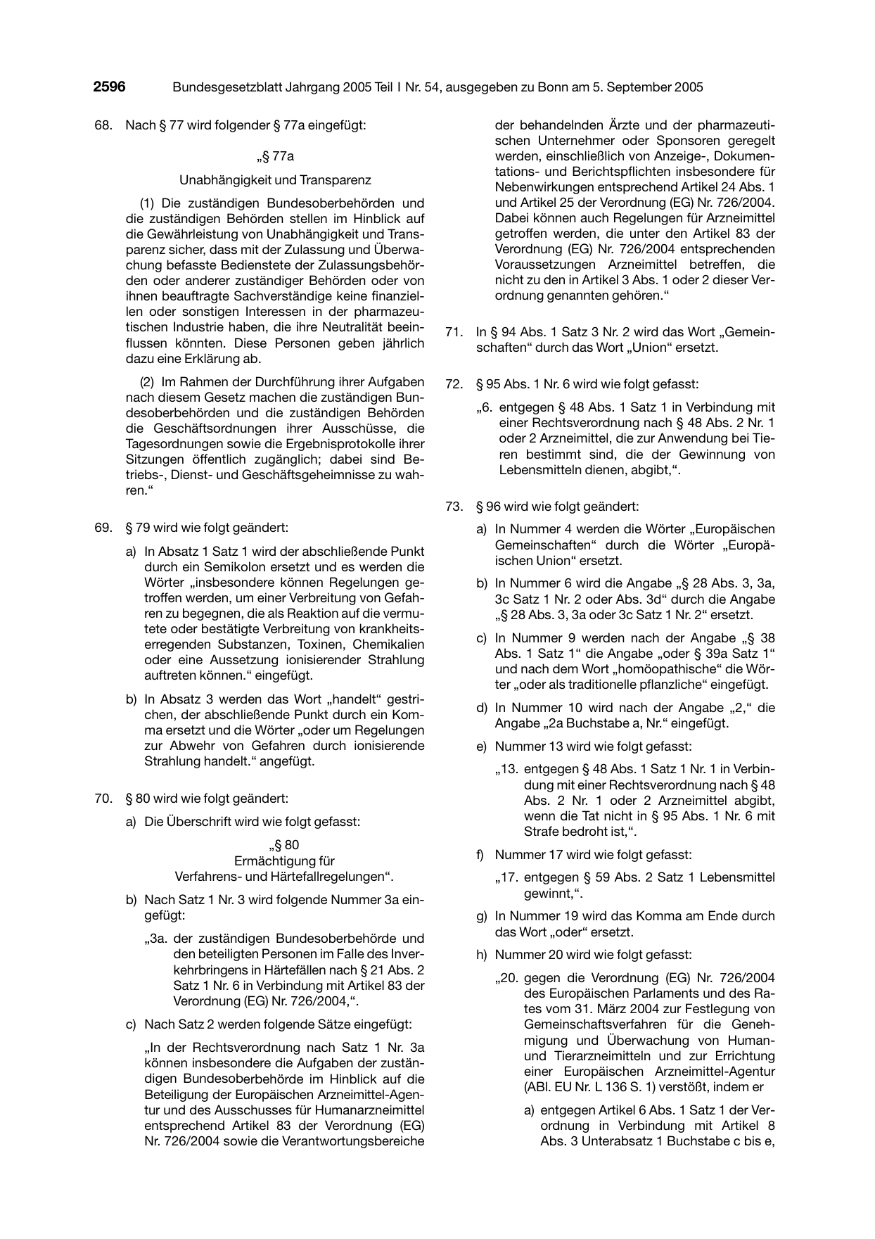 BGBl. 2005, Seite 2596 — Originalseite als Abbildung