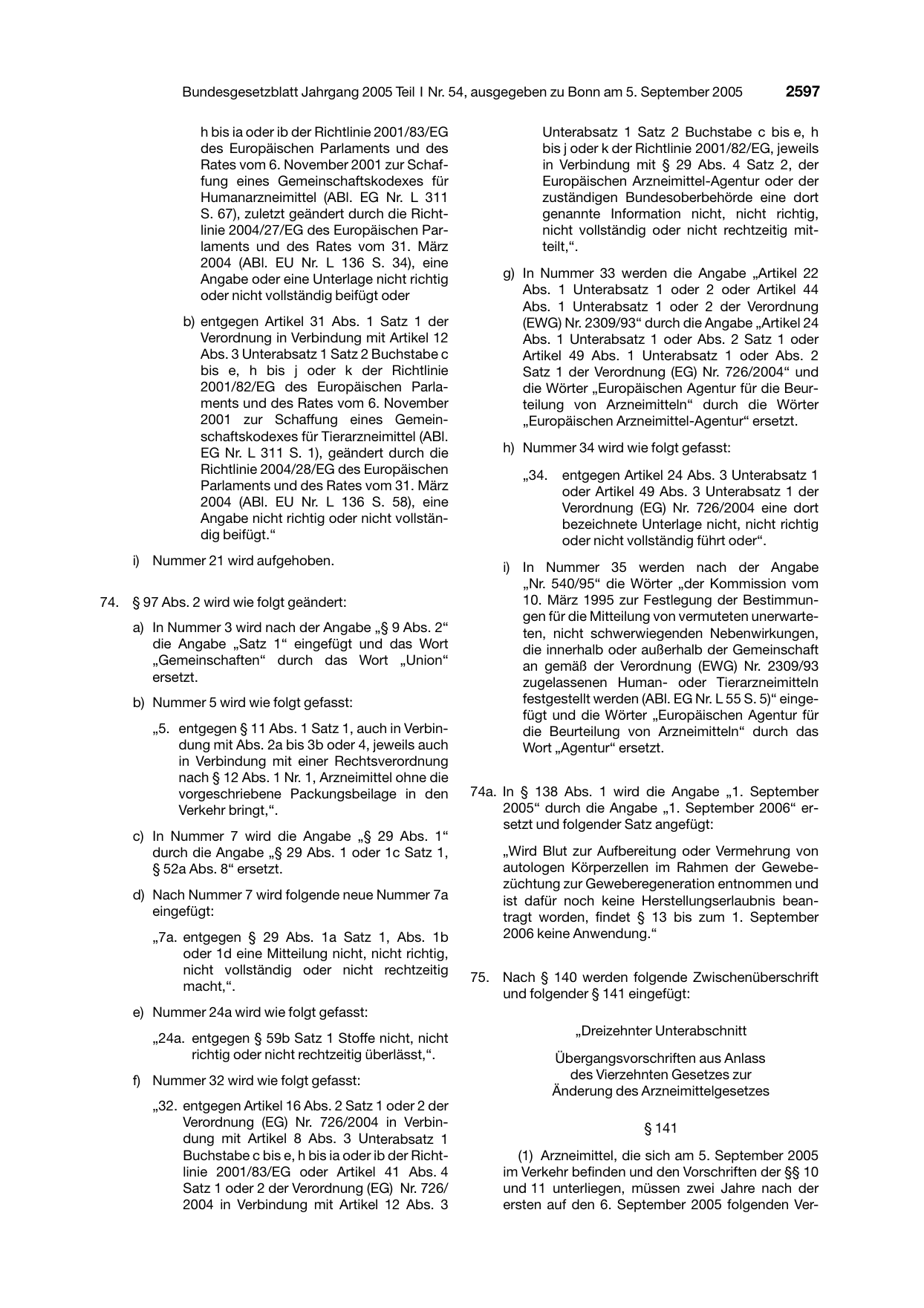 BGBl. 2005, Seite 2597 — Originalseite als Abbildung