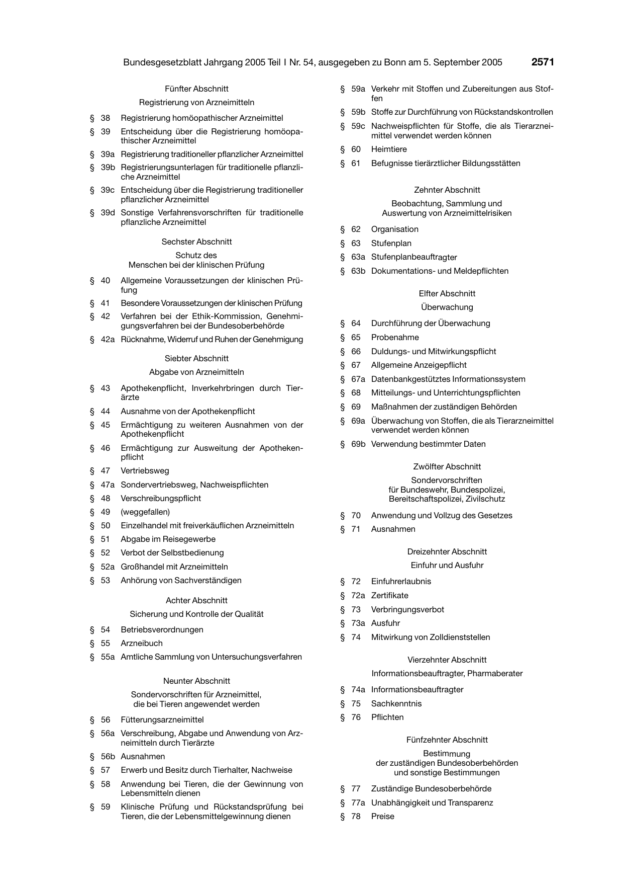 BGBl. 2005, Seite 2571 — Originalseite als Abbildung