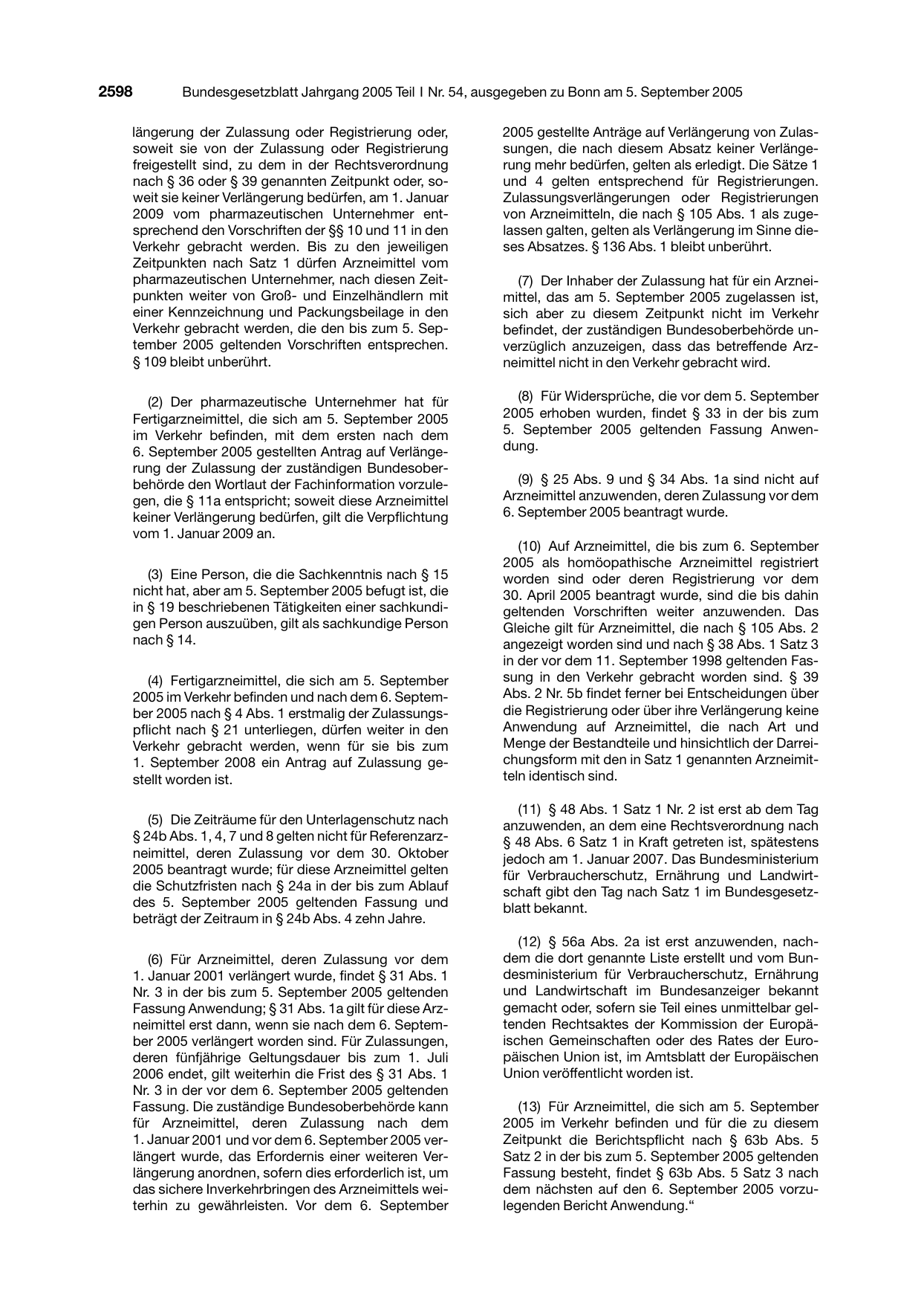 BGBl. 2005, Seite 2598 — Originalseite als Abbildung