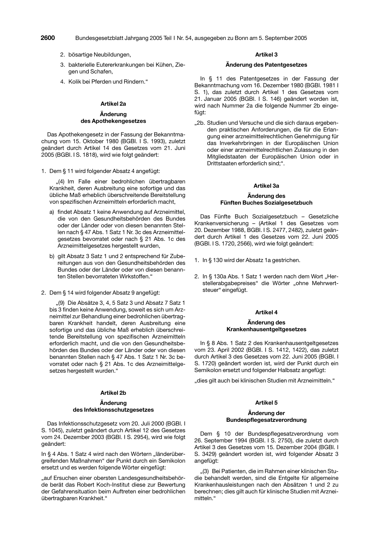 BGBl. 2005, Seite 2600 — Originalseite als Abbildung