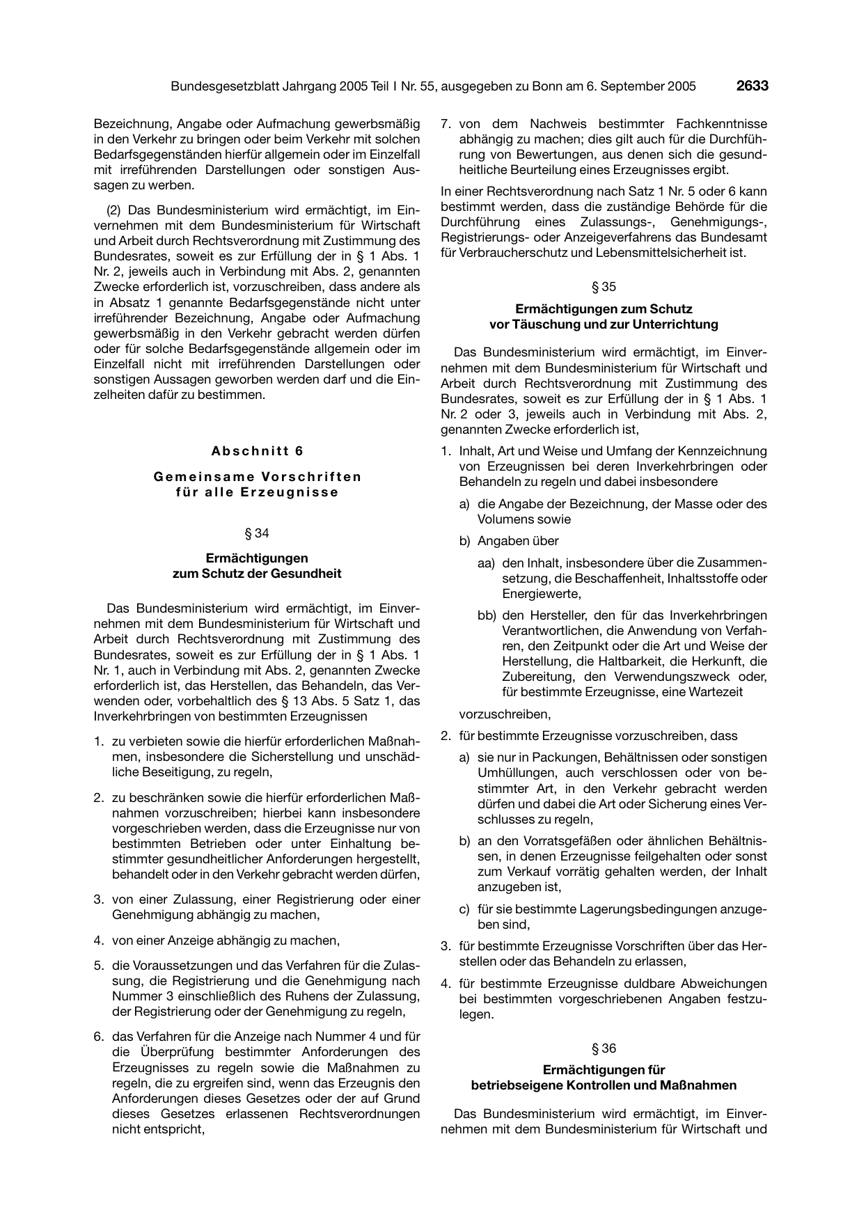 BGBl. 2005, Seite 2633 — Originalseite als Abbildung