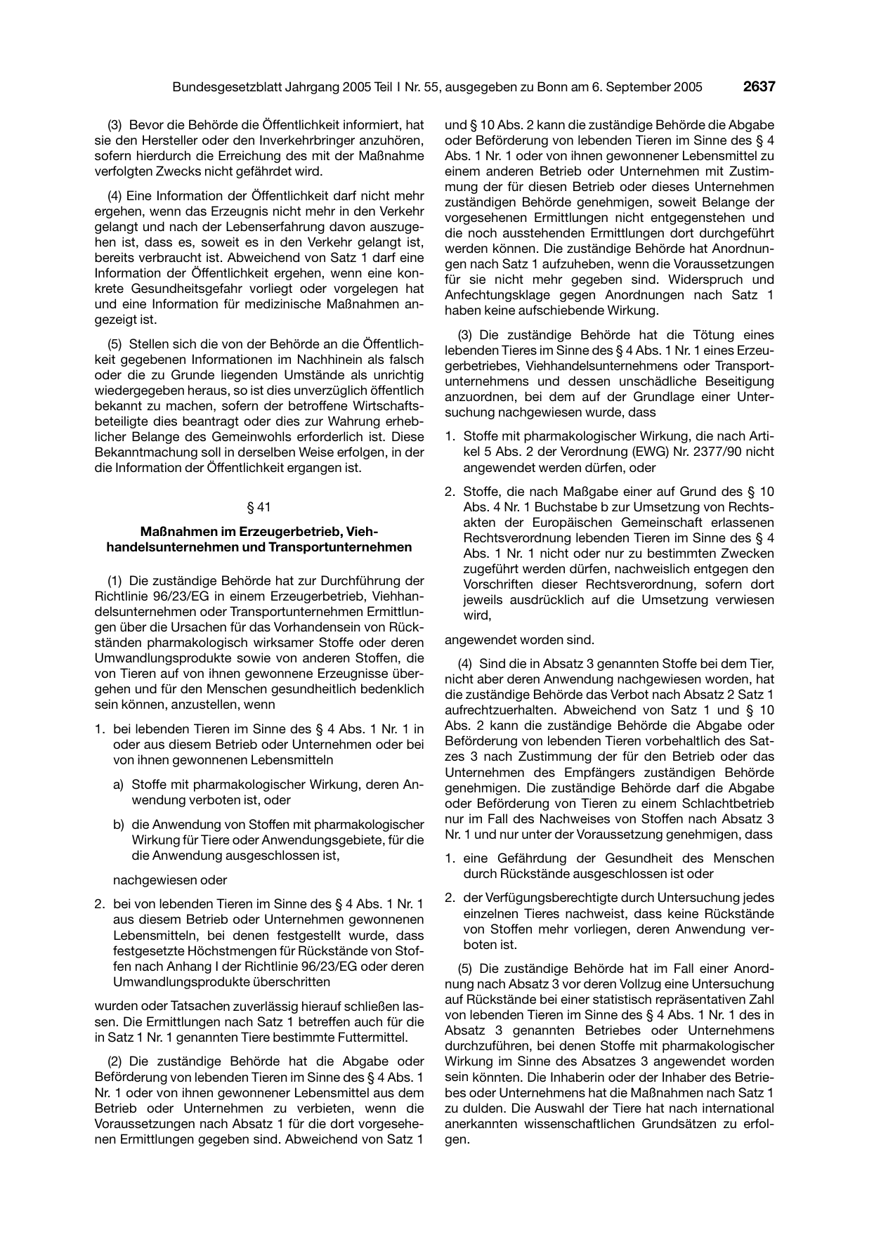 BGBl. 2005, Seite 2637 — Originalseite als Abbildung