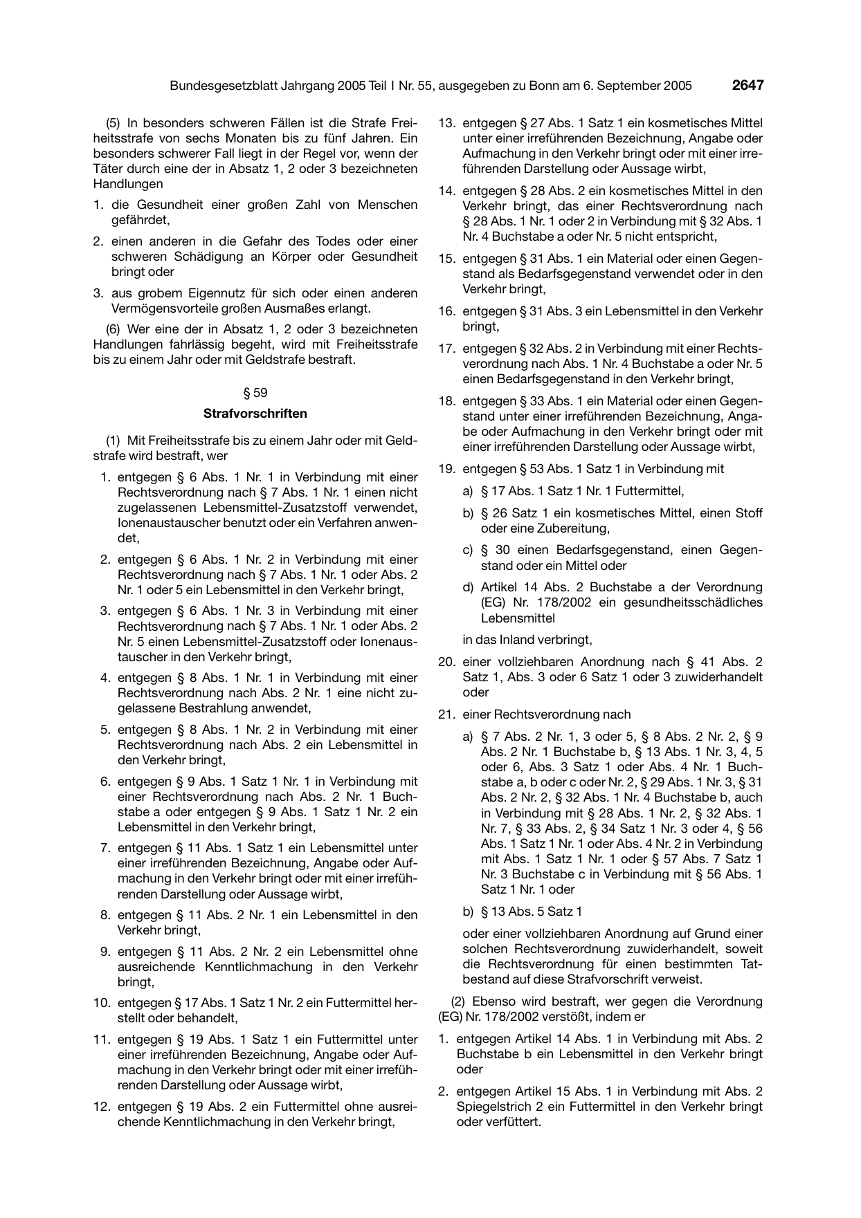 BGBl. 2005, Seite 2647 — Originalseite als Abbildung