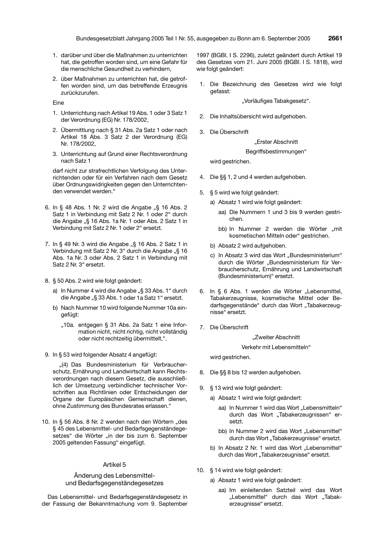 BGBl. 2005, Seite 2661 — Originalseite als Abbildung