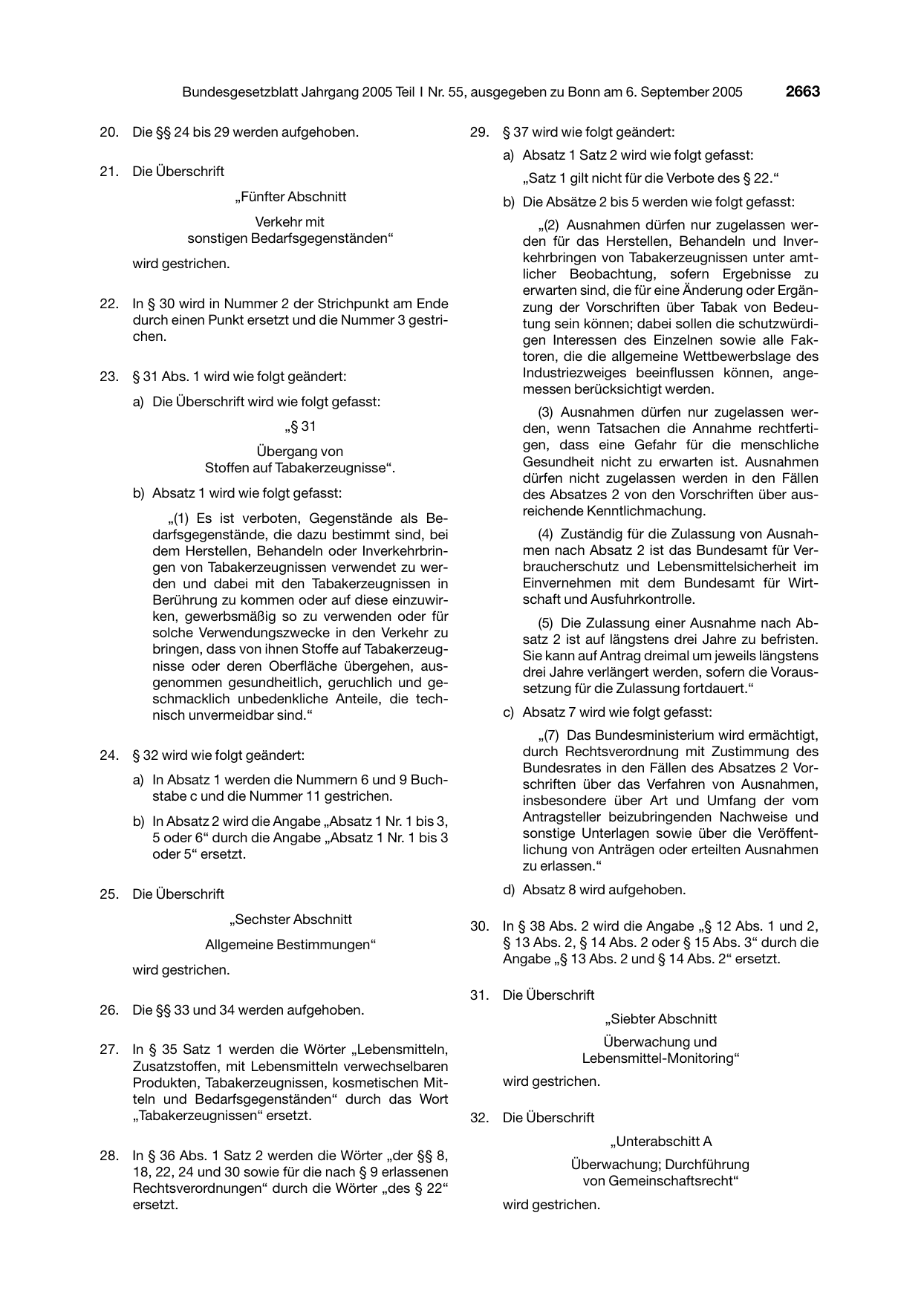 BGBl. 2005, Seite 2663 — Originalseite als Abbildung