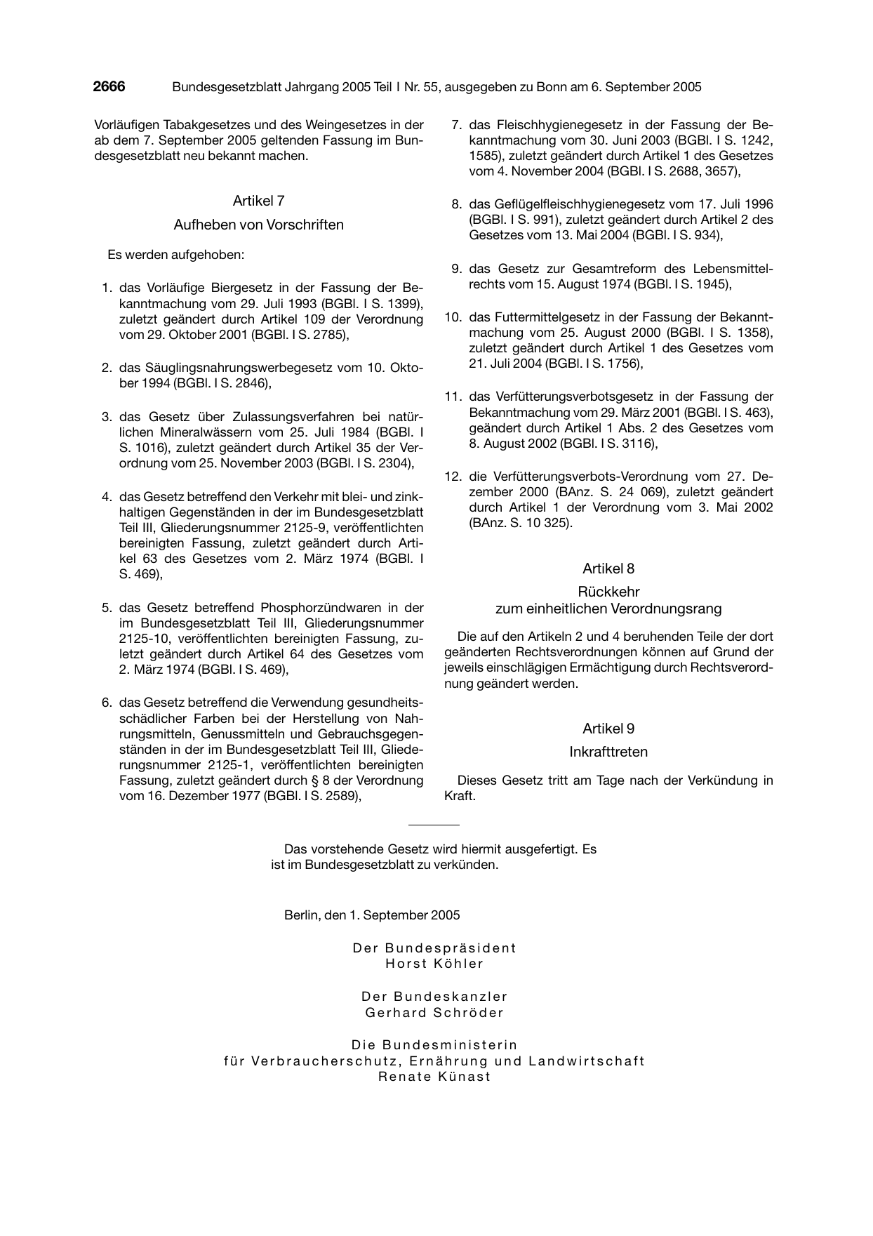 BGBl. 2005, Seite 2666 — Originalseite als Abbildung