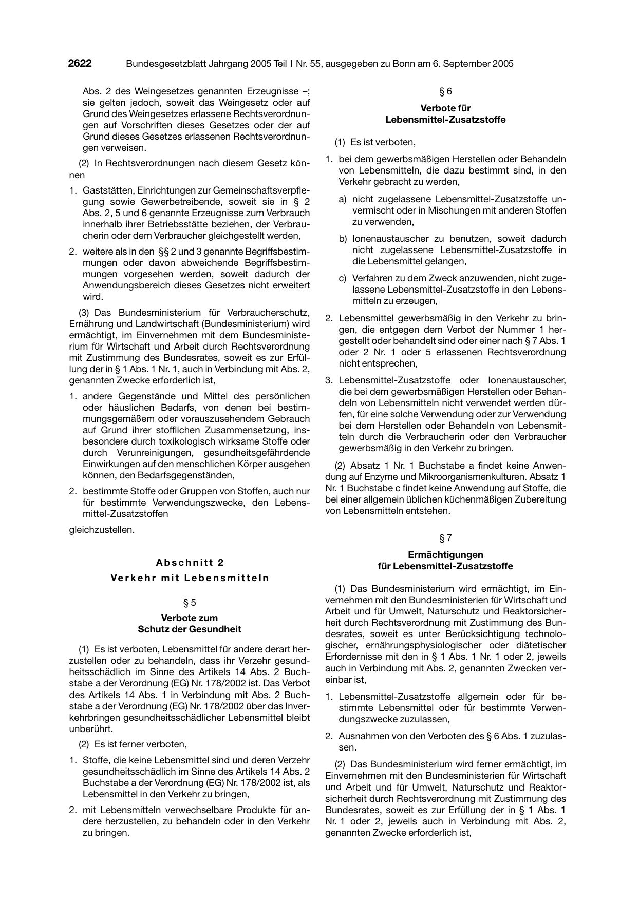 BGBl. 2005, Seite 2622 — Originalseite als Abbildung