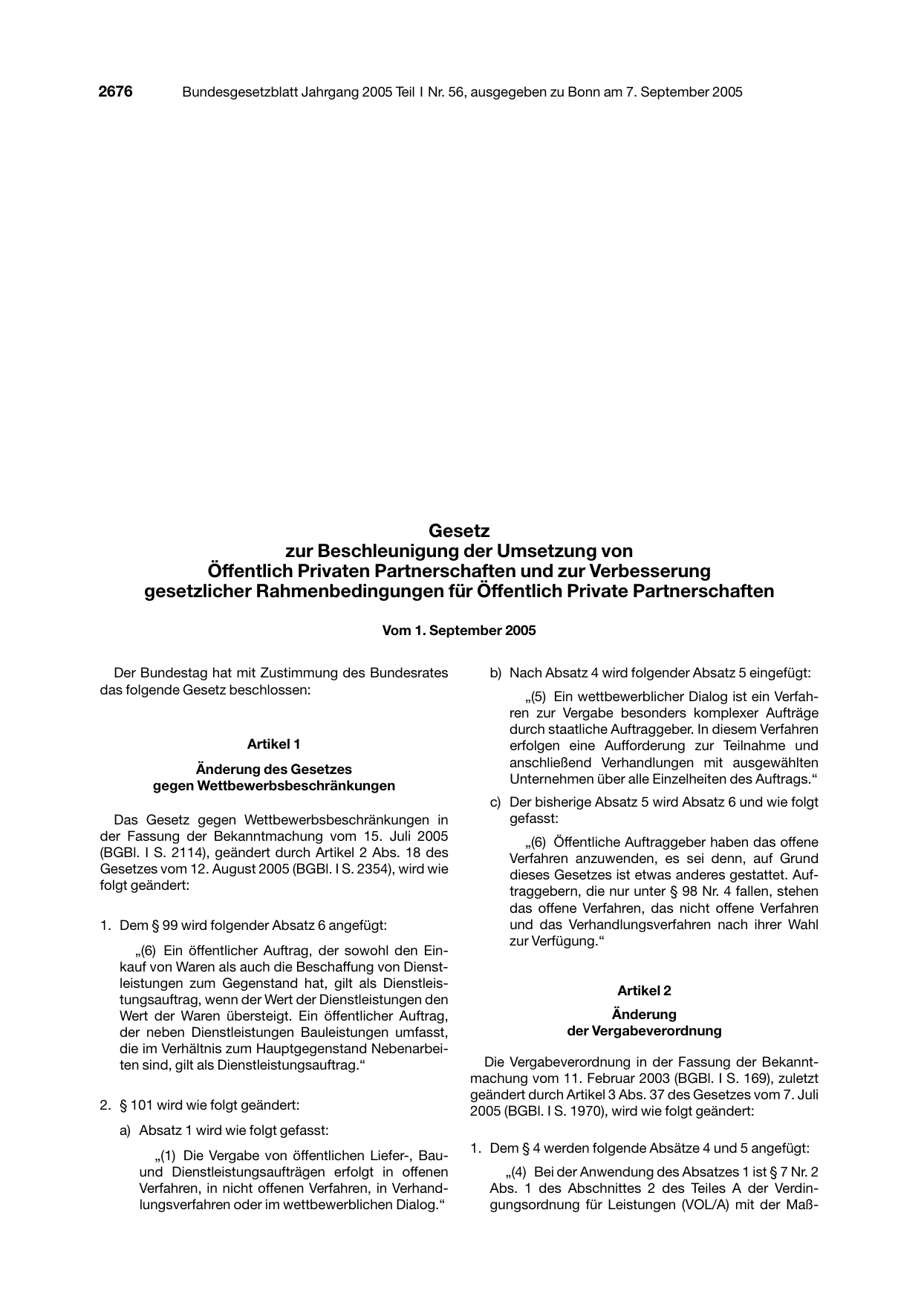 BGBl. 2005, Seite 2676 — Originalseite als Abbildung